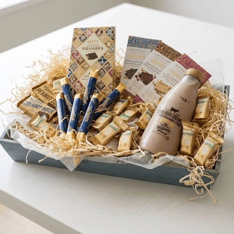 Gift hamper with assorted Whittakers chocolates and a Lewis chocolate milk, same-day delilvery Levin.