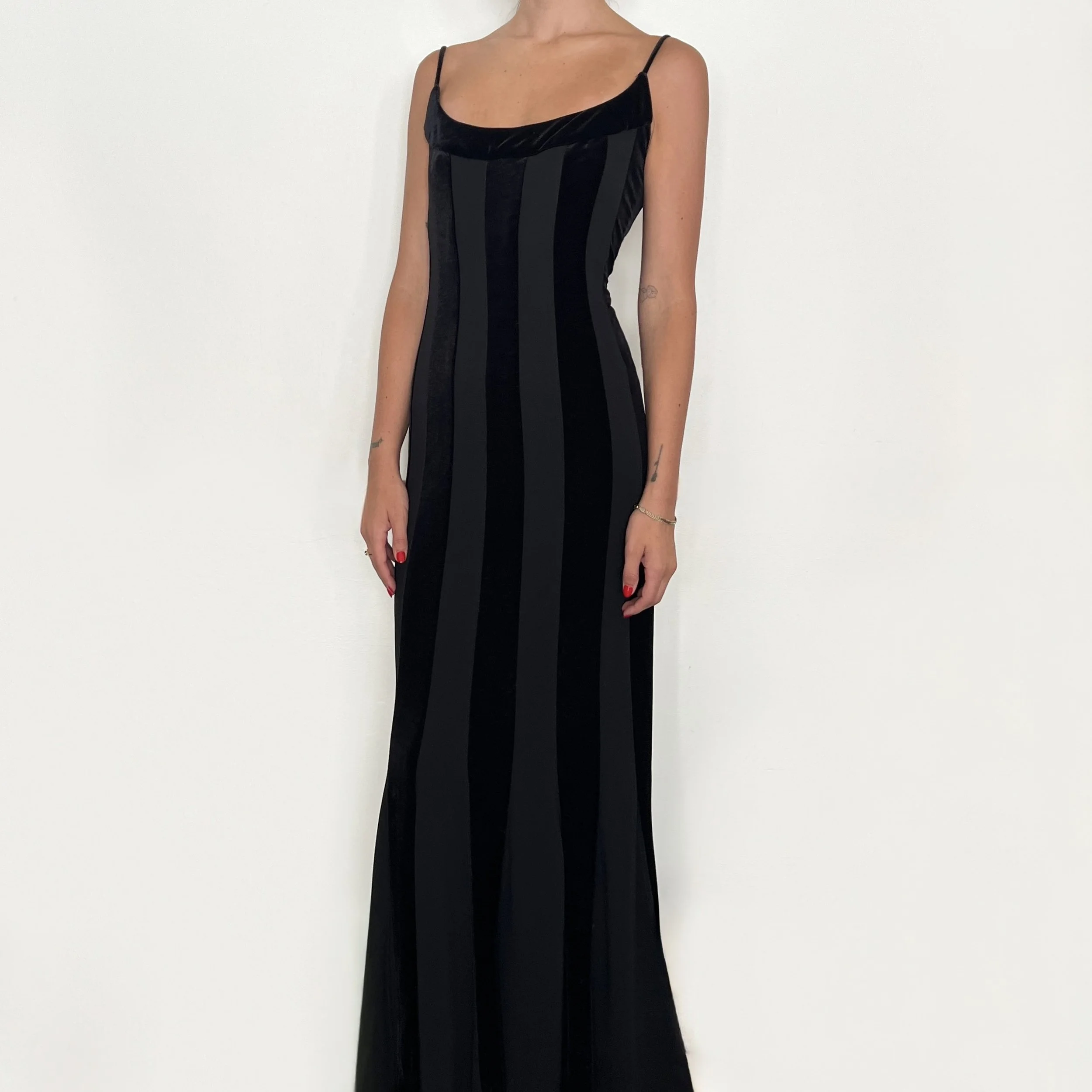 Black Velvet Striped Gown