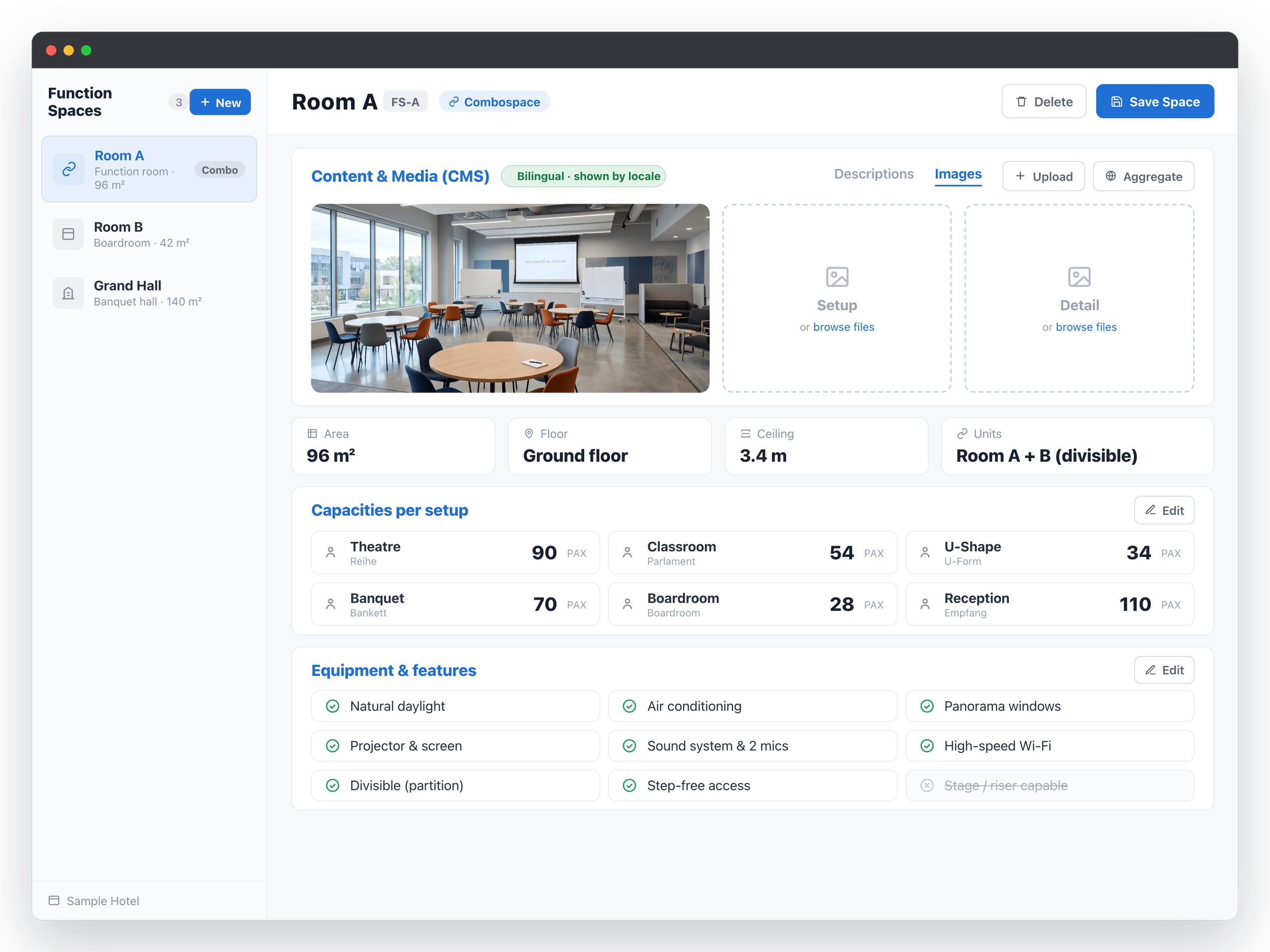 Rocket Sales and Catering speichert und verwaltet alle relevanten Stammdaten des Hotels und erstellt daraus Angebote