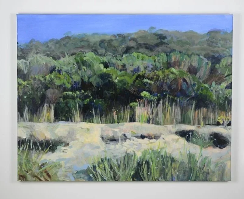Morning sandbank with nearby bees, Acrylic on canvas, 71 x 92cm, $1200