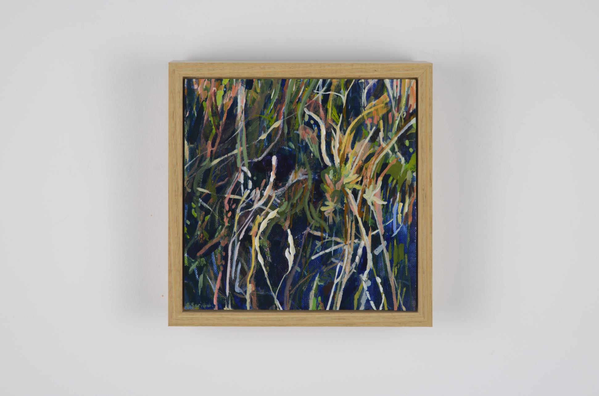 Coastal weave with Blues, Acrylic on linen board, 15 x 15cm, $270