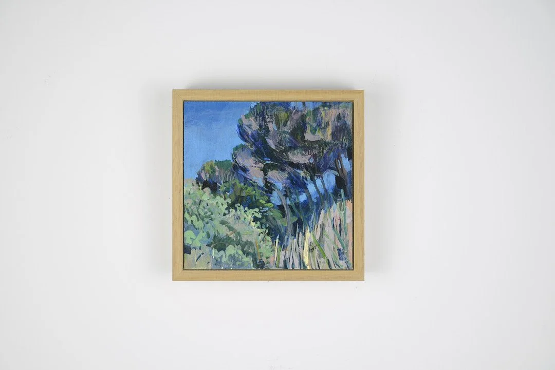 Coastal bush layers, Acrylic, ink and graphite on linen board, 15 x 15 cm, $270