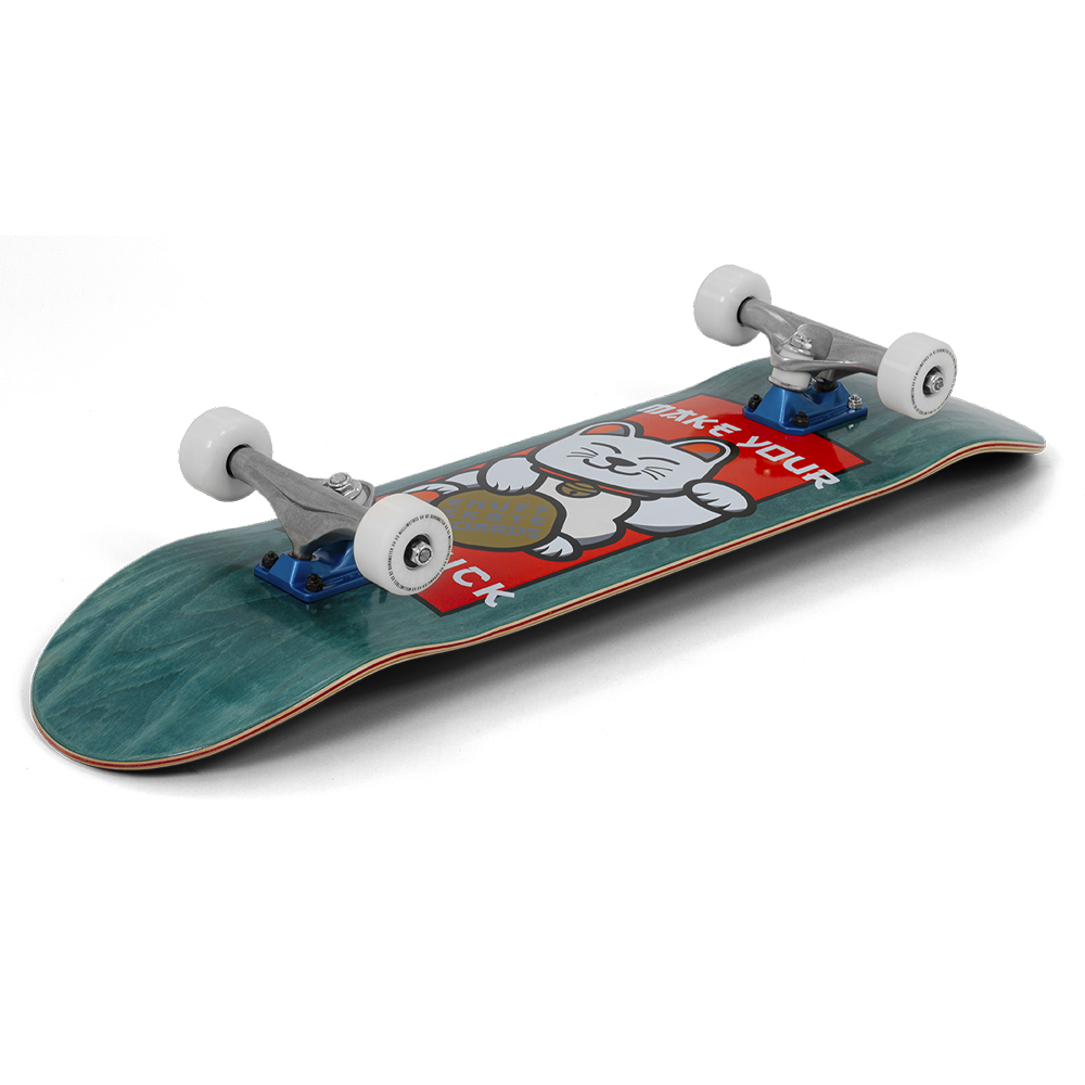 ENU4010 Lucky Cat Complete Skateboard Green Angle Graphic.png