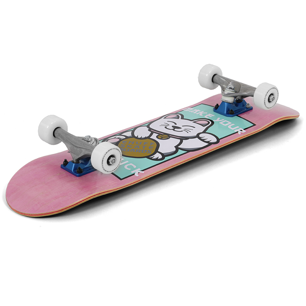 ENU4050 Lucky Cat Mini Complete Skateboard Pink Angle Graphic.png