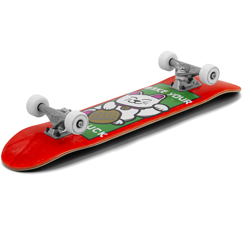 ENU4050 Lucky Cat Mini Complete Skateboard Red Angle Graphic.png