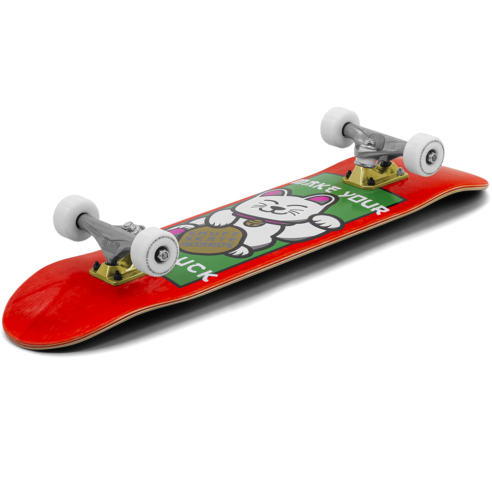 ENU4010 Lucky Cat Complete Skateboard Red Angle Graphic.png