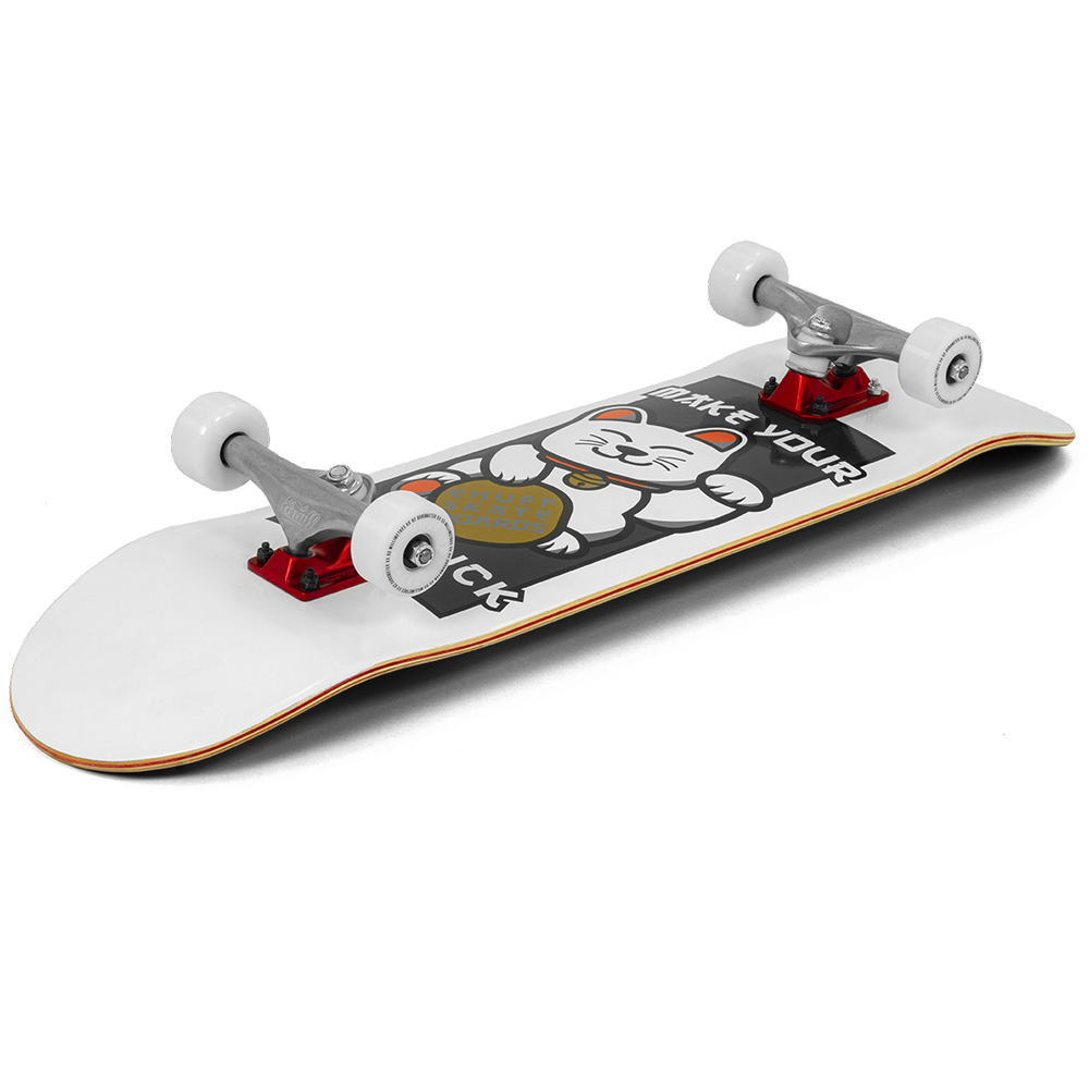 ENU4010 Lucky Cat Complete Skateboard White Angle Graphic.png