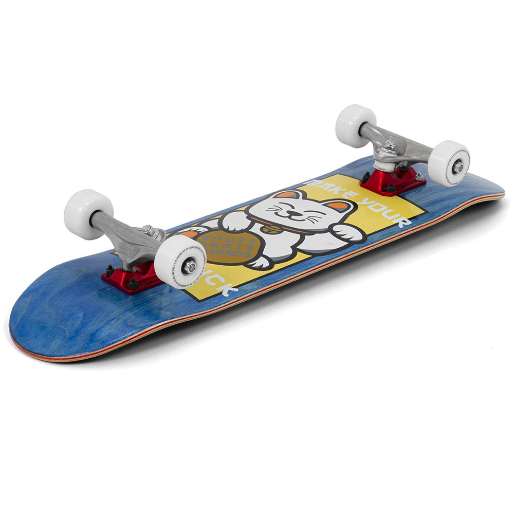 ENU4050 Lucky Cat Mini Complete Skateboard Blue Angle Graphic.png