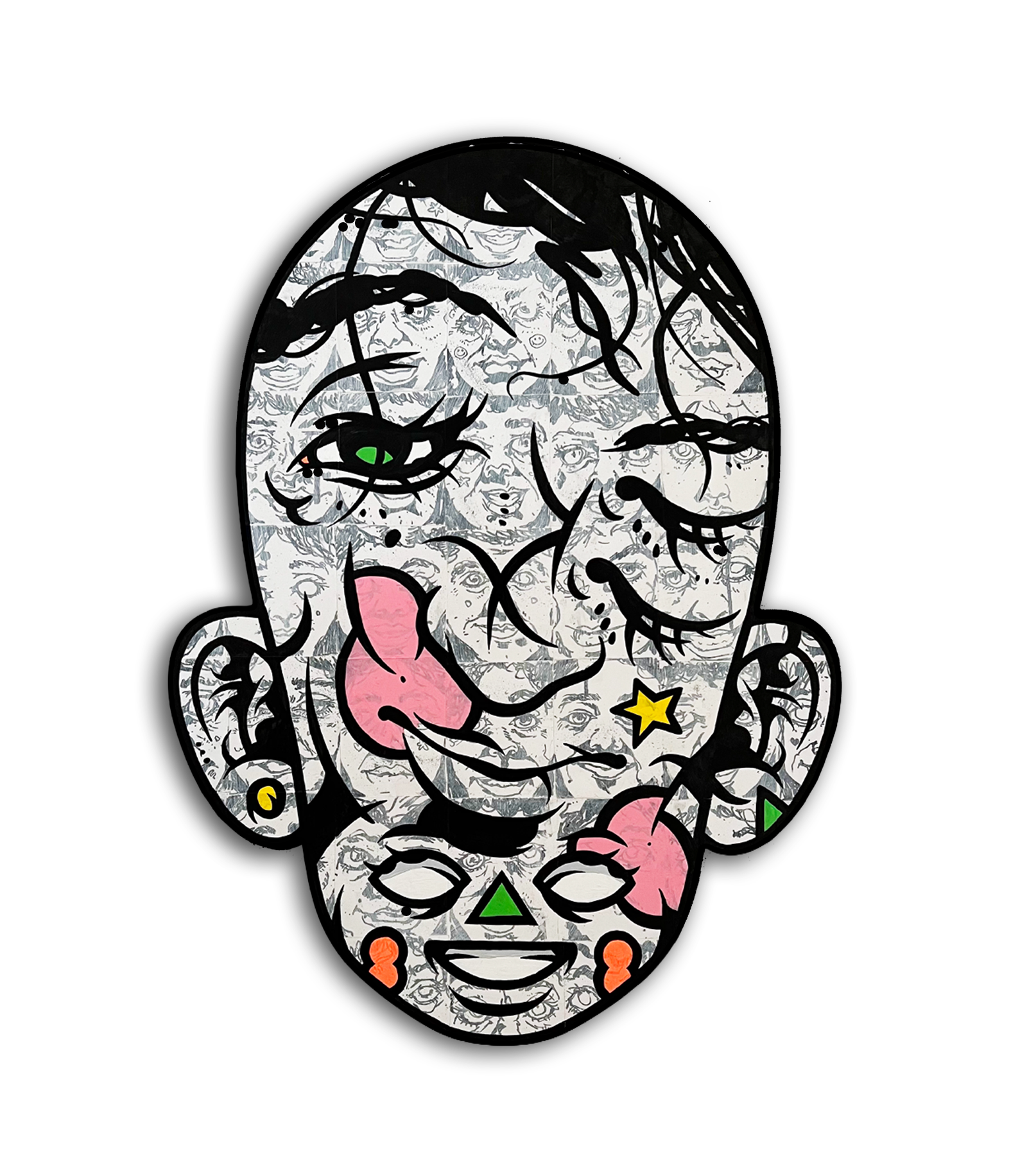 "newer age feelings" 2023, ink & acrylics on paper and wood, 70x100cm