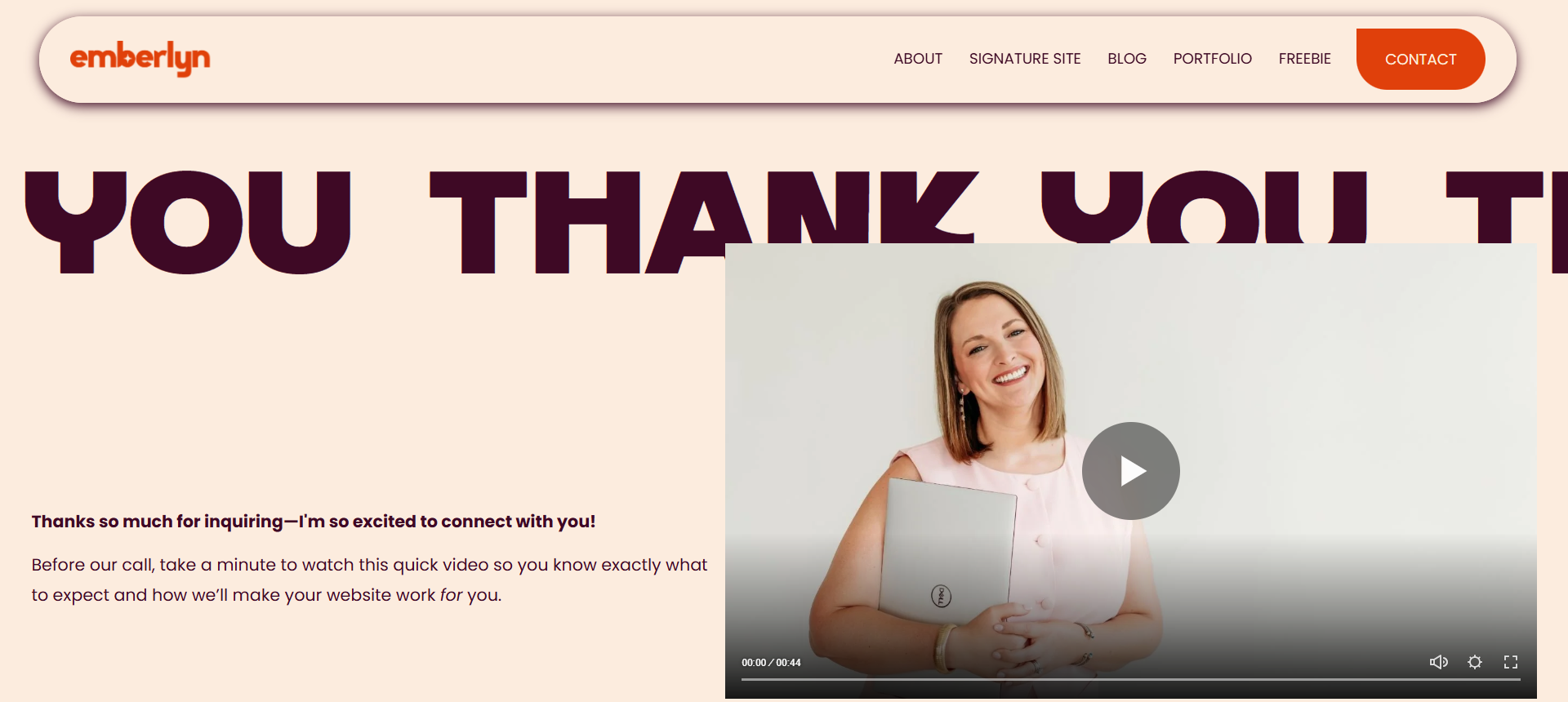 screenshot of thank you page for call booking