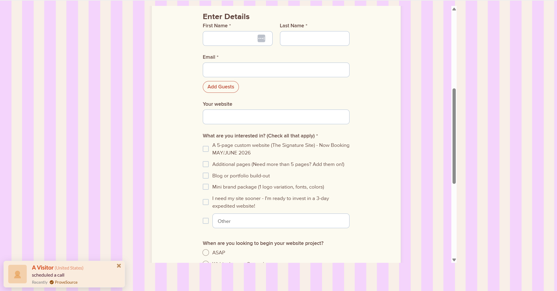 call scheduler embedded on a website contact page
