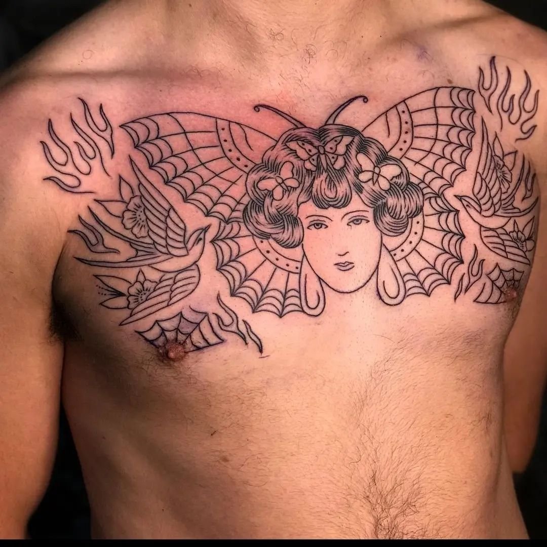 Start of a chest by @pete_pav
Some fresh, some healed 
For enquiries and to book with Pete, send him a DM or an email at pete@mansruin.tattoo