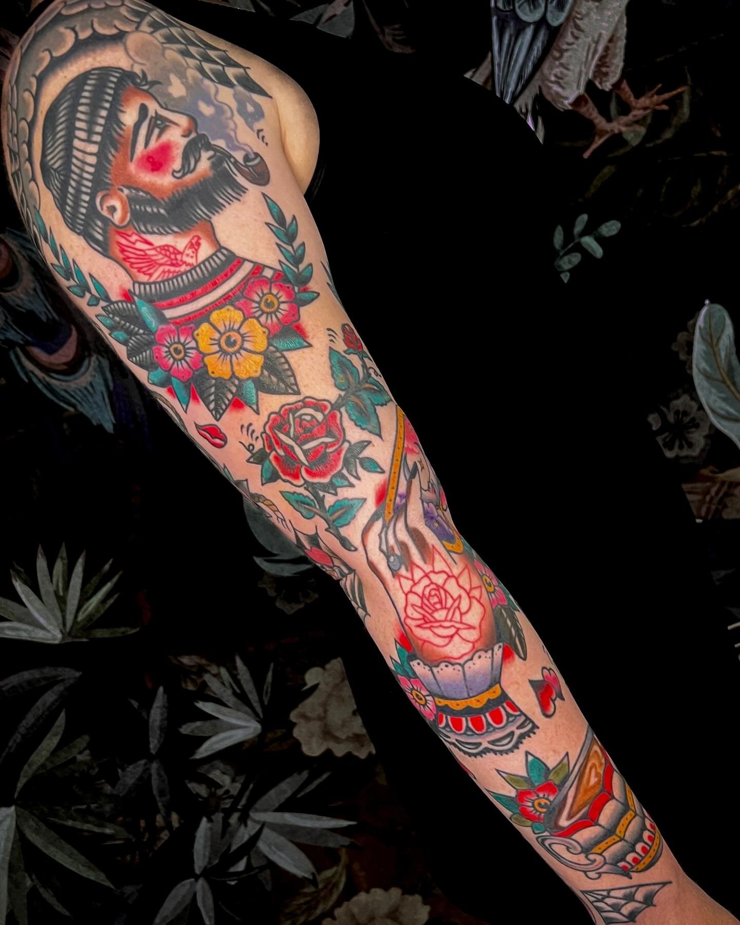 Completed sleeve made for @georgiasarah__ thank you SO much for being so tough and literally not complaining once, even at the end of our 6hr sessions!! This is a special project as it is my first finished sleeve and I could not be happier with the f