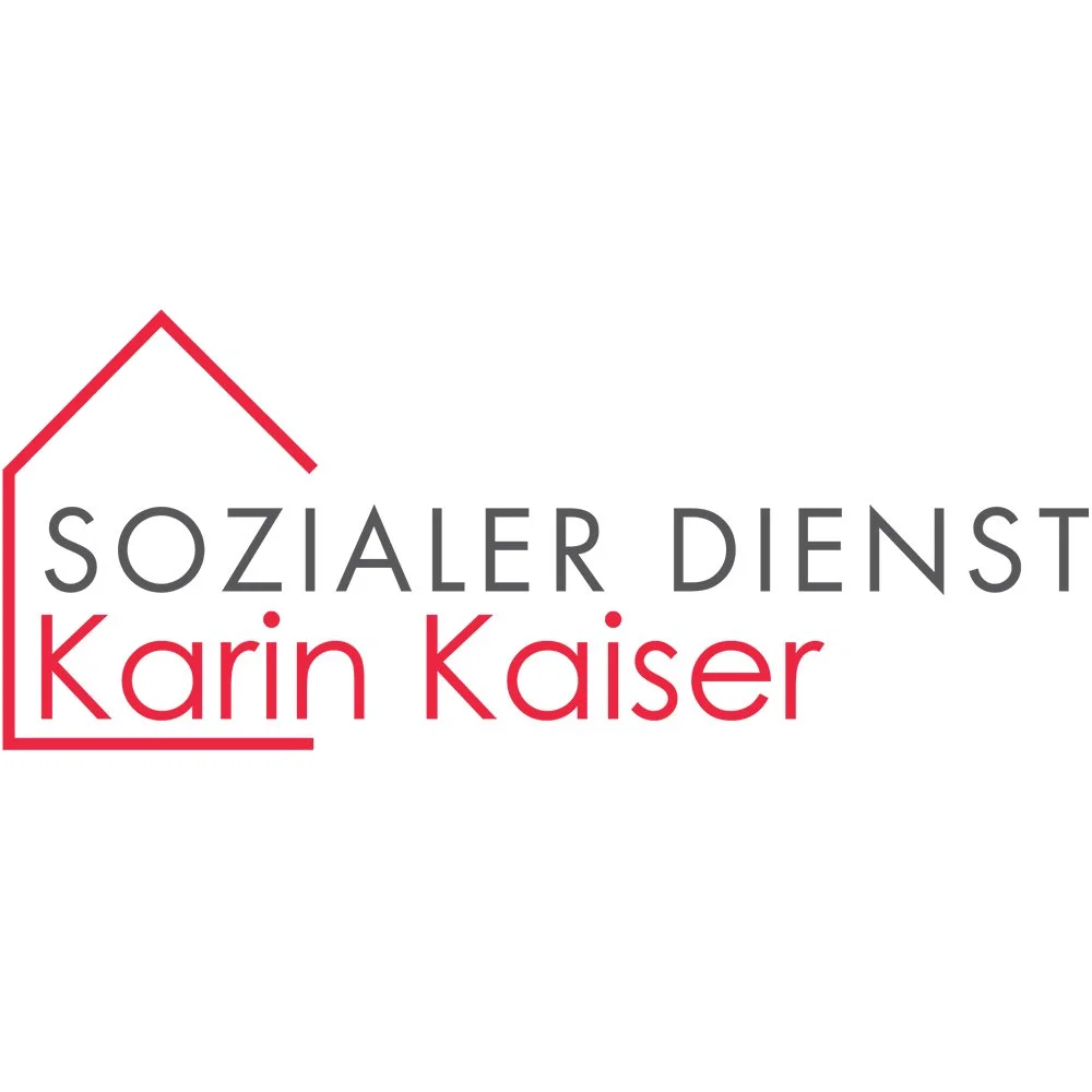 Logo des sozialen Dienstes Karin Kaiser mit Haus-Symbol in Rot und schwarzen Text
