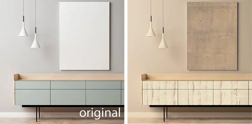 Interior mockup showing decorative surface design applied in a room