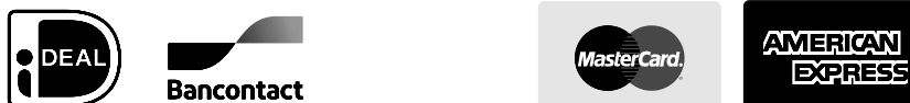 Logos of iDEAL, Bancontact, Visa, MasterCard, and American Express.
