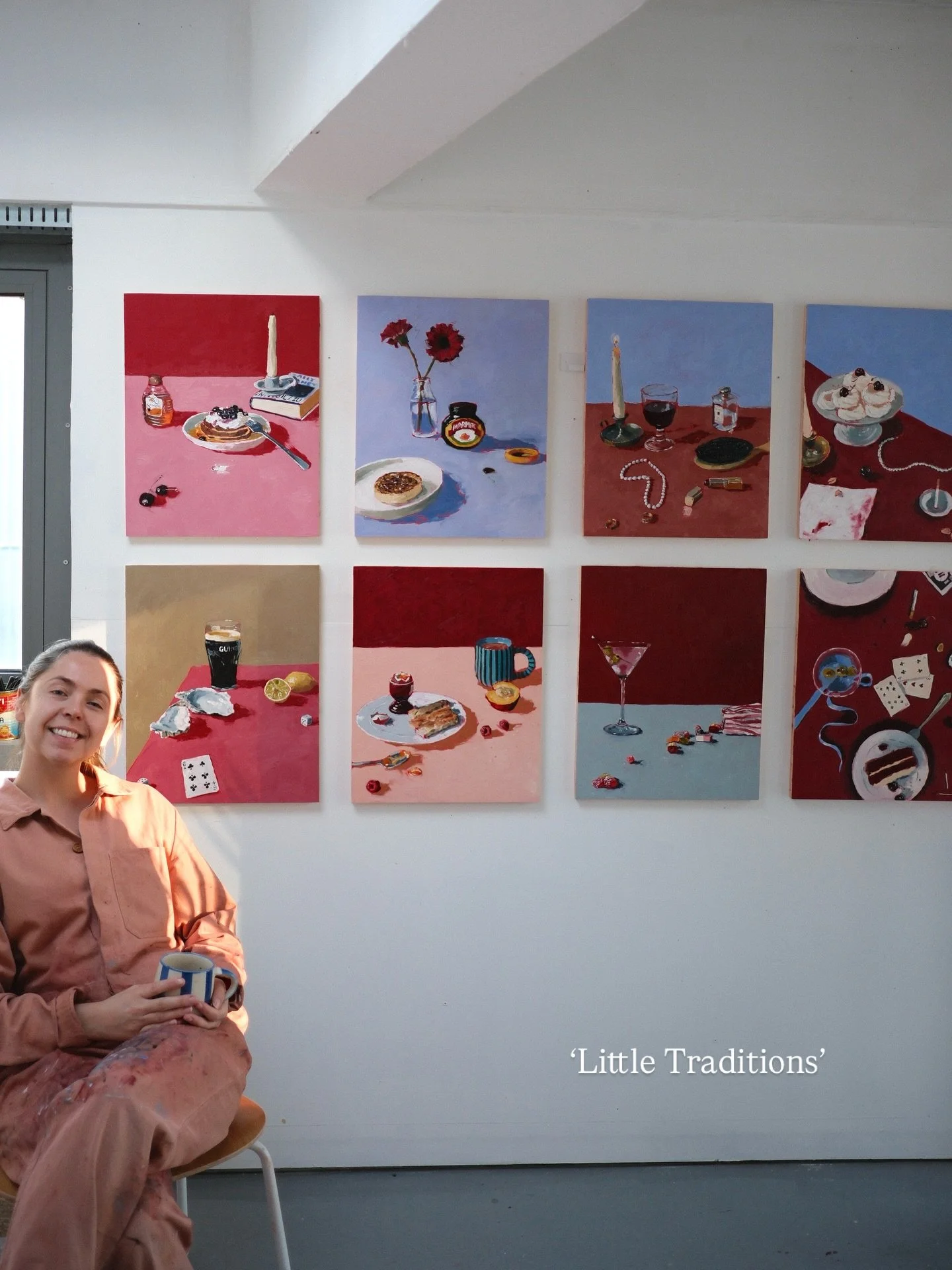 Pretty proud of my new collection 🥹 - All paintings will be dropping this evening on my website at 6pm (UK time). &lsquo;Guinness &amp; Games&rsquo; is already up for an online auction (link in bio) - any questions pop me a dm! 🤍🤍🤍