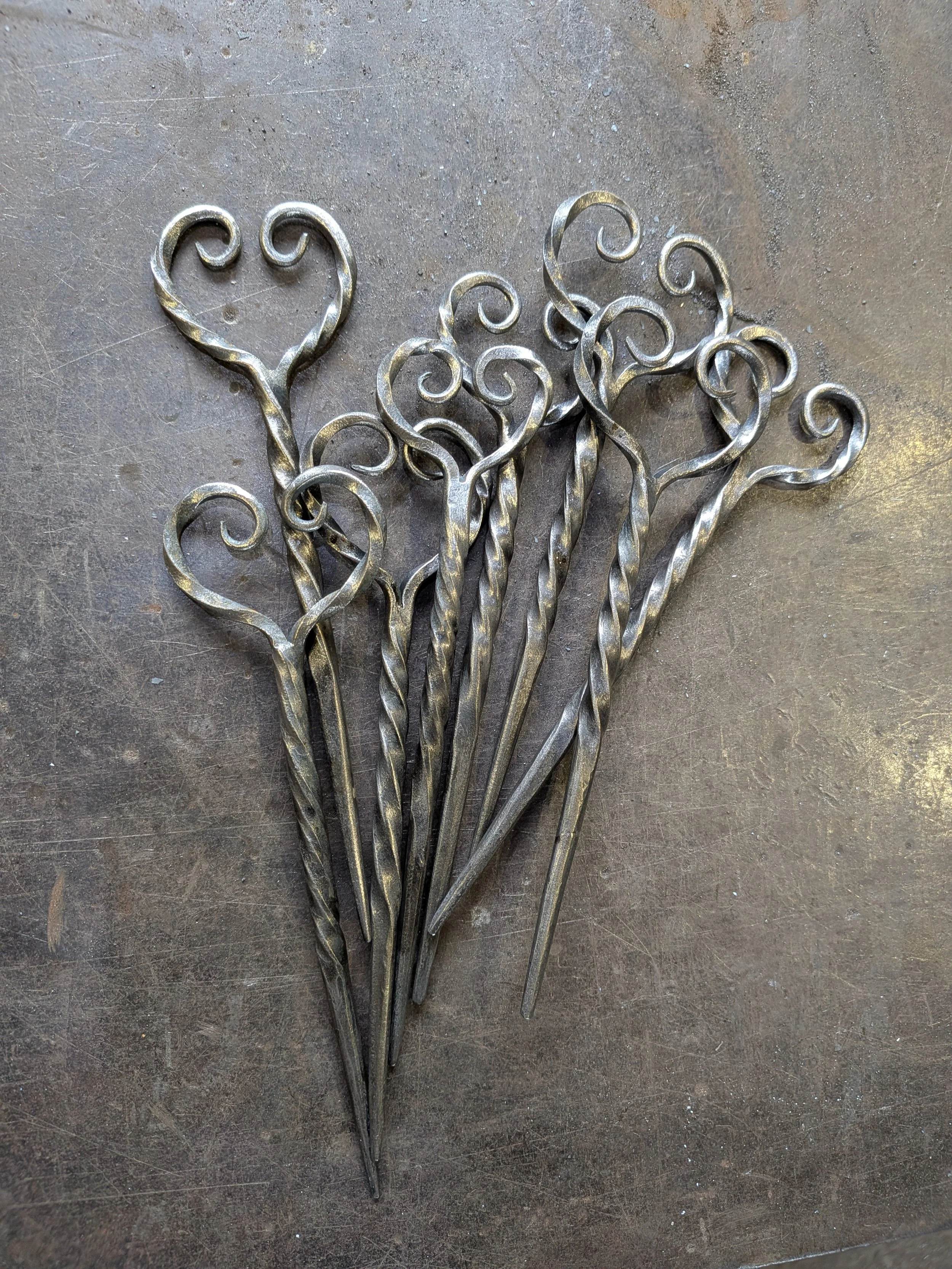 Hand forged heart shaped hairpins