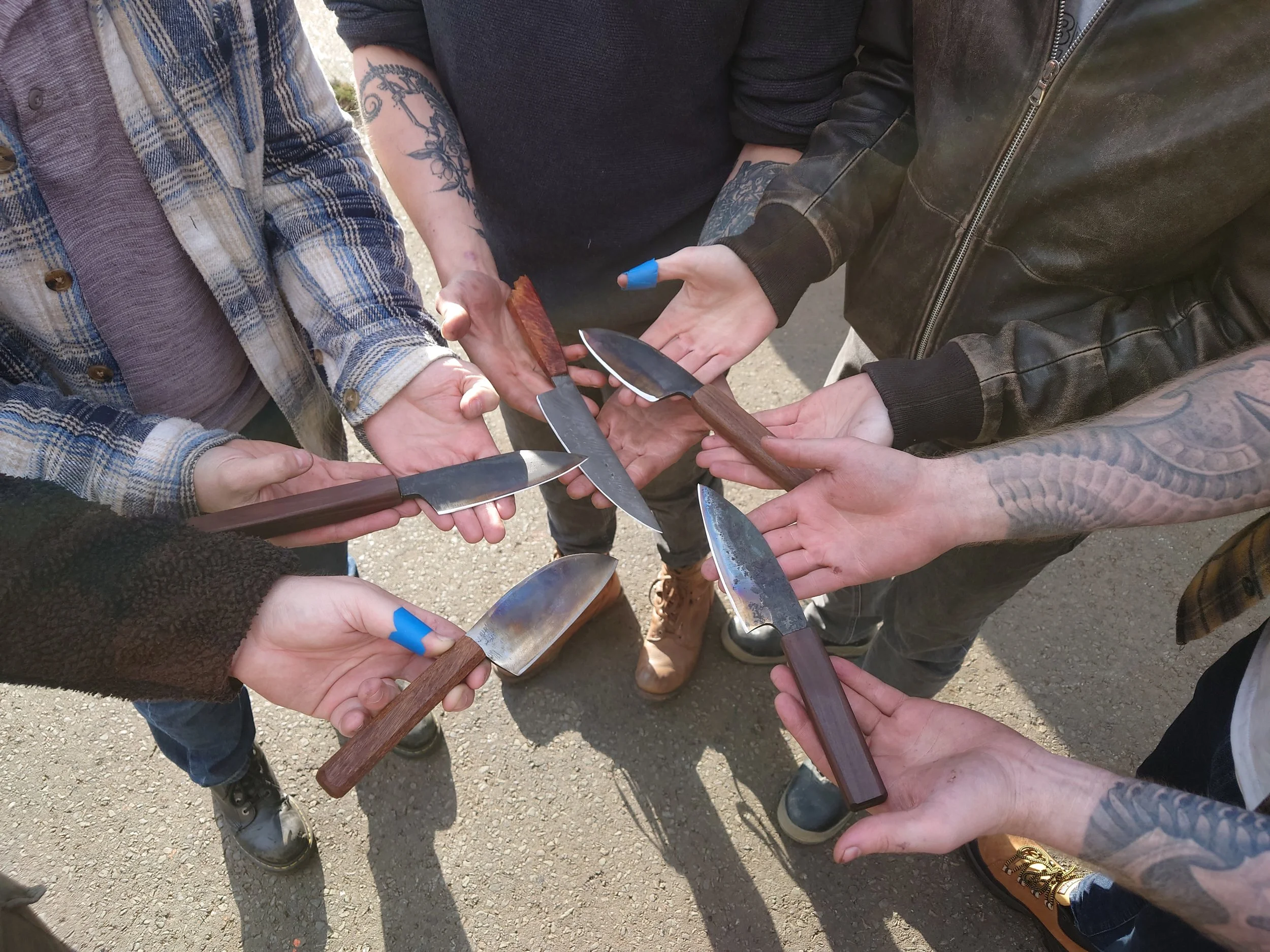 Knives made on a knife making class stag do.