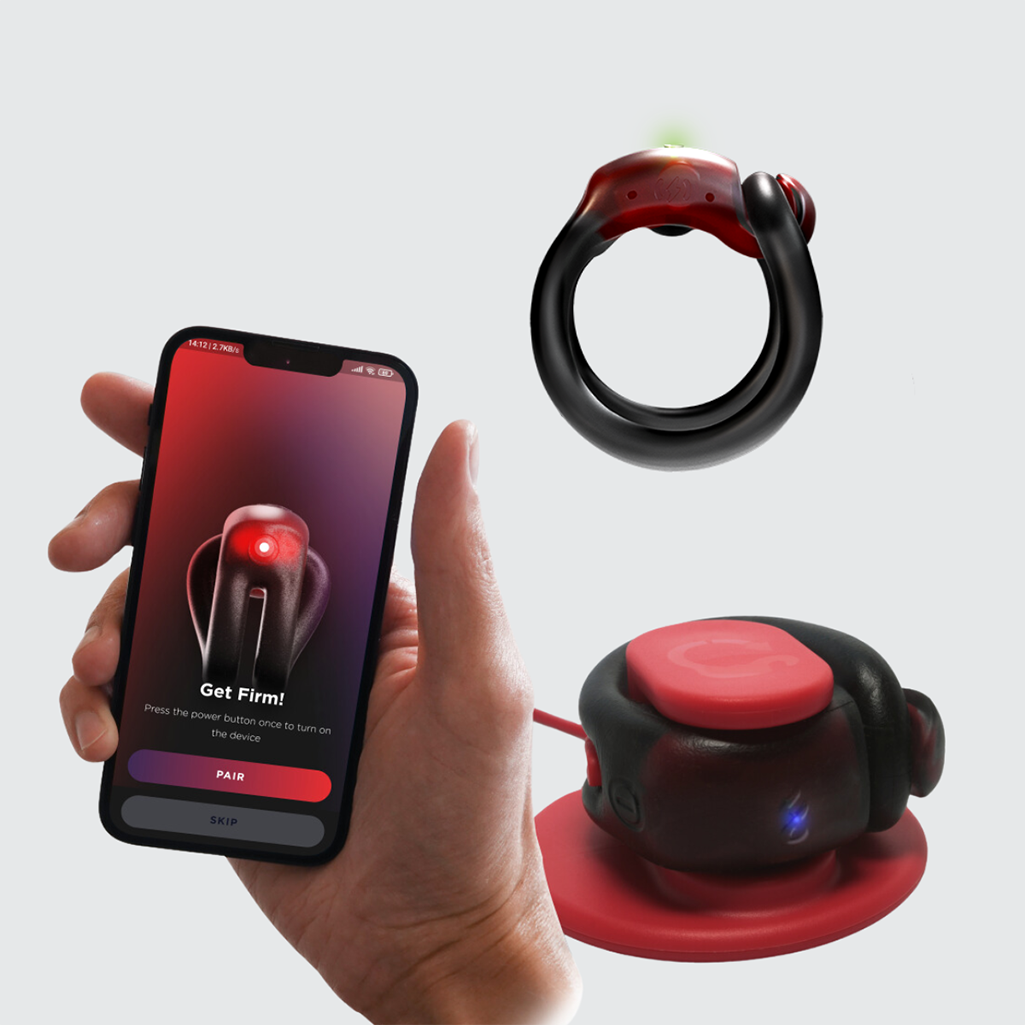 image of hand holding mobile device with Firmtech Techring image on it