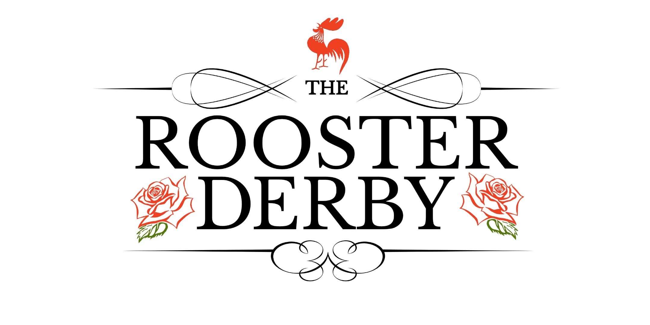 The Rooster Derby logo with red rooster and roses