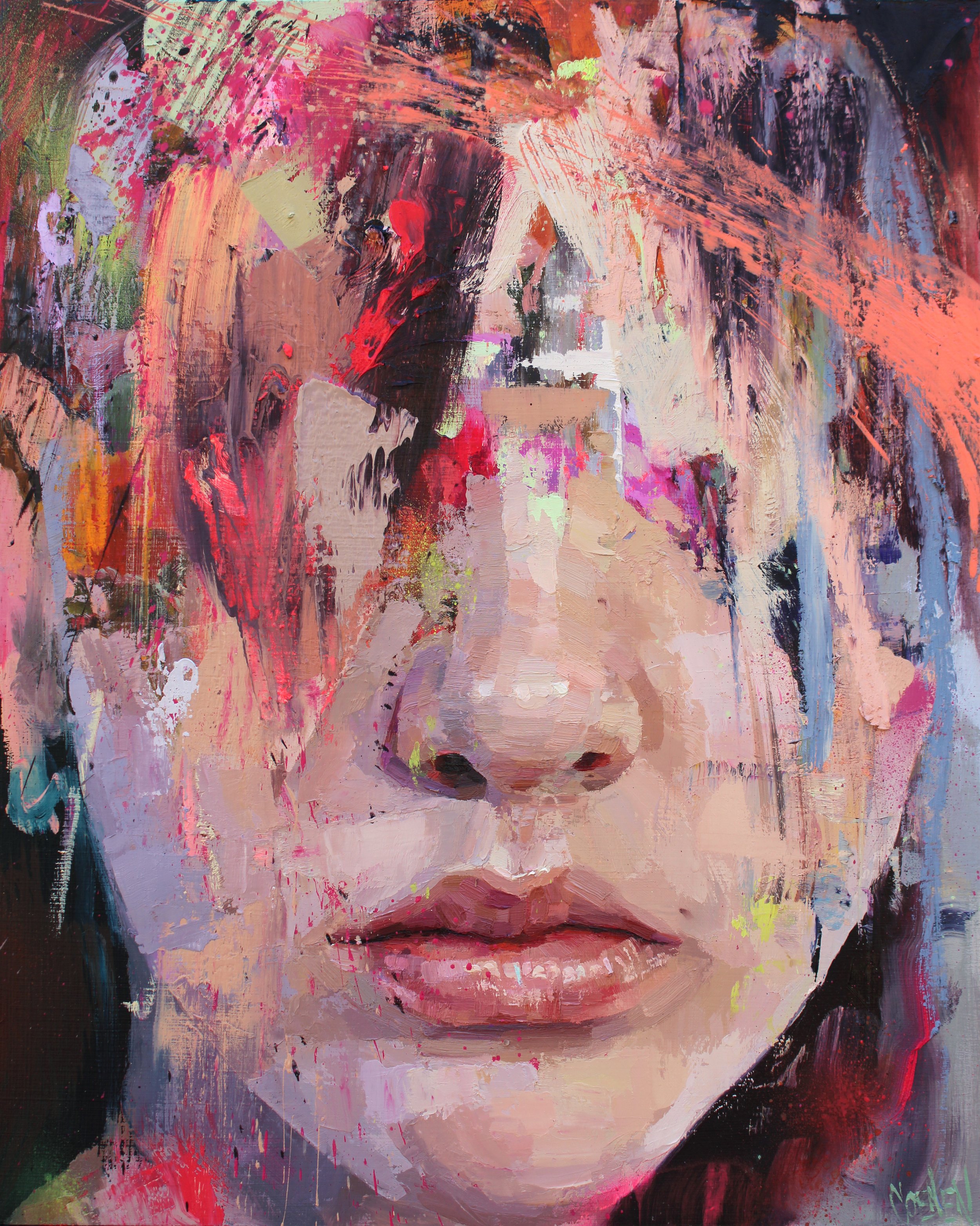  Oil, spray, and pastel on wood panel  16 × 20 in 