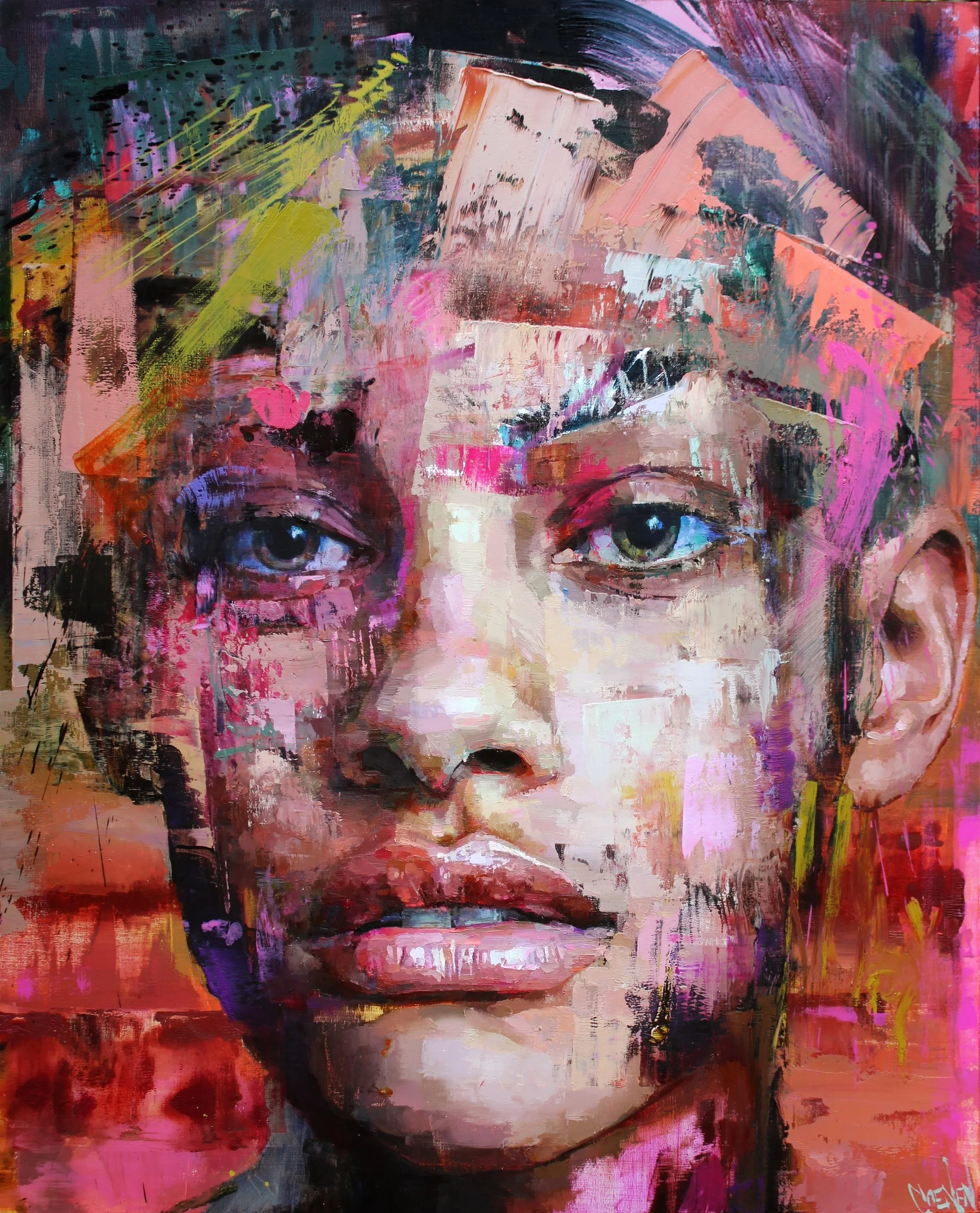  Oil, spray, and pastel on wood panel  24 × 30 in 