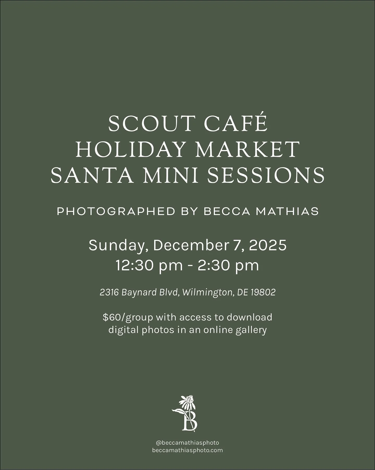 Excited to share that I&rsquo;ll be photographing portraits with The Jolliest Santa on Sunday, December 7th from 12:30 pm - 2:30 pm at Scout Caf&eacute;&rsquo;s Holiday Market.

No need to reserve time slots in advance. See you there!

🎅🏼🎄✨
