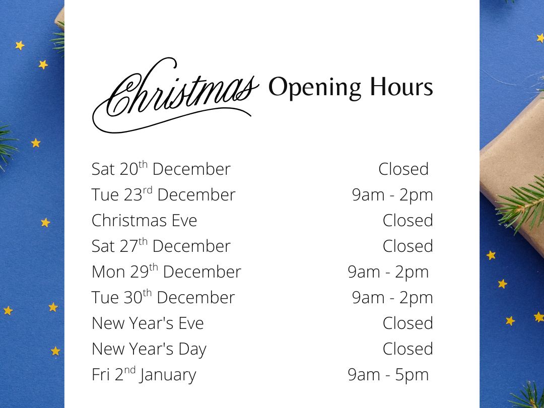 Findahome Online Christmas opening hours graphic showing festive December and New Year office hours for the estate and letting agents.