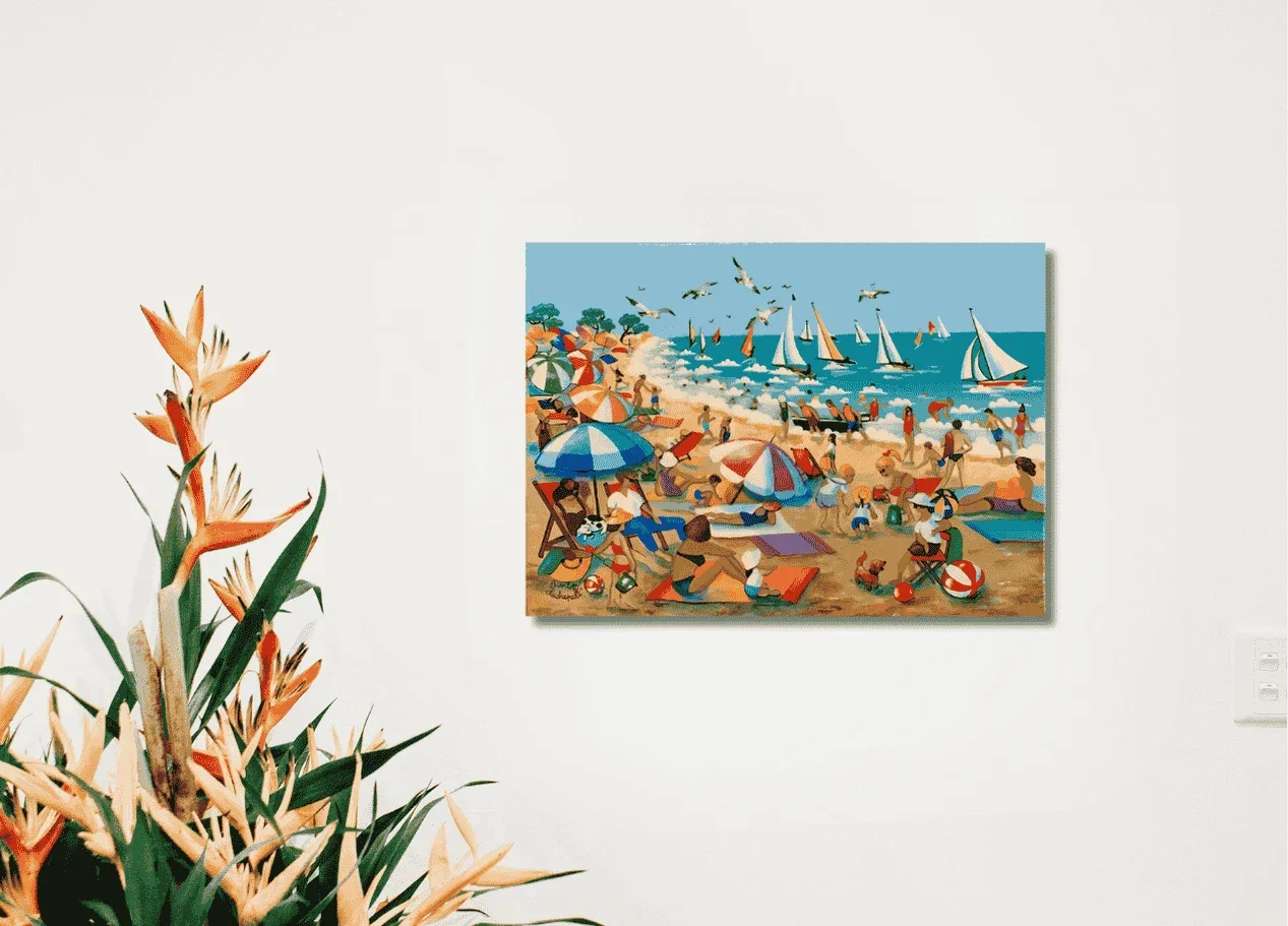 tableau art naif contemporain plage de biscarosse de charlotte lachapelle Galerie Graal