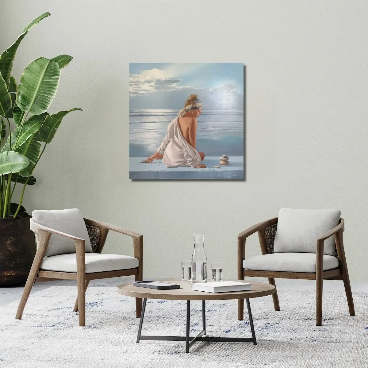 tableau femme meditation océan de michel nadai Galerie d'art Agen Art Contemporain Galerie Graal .webp