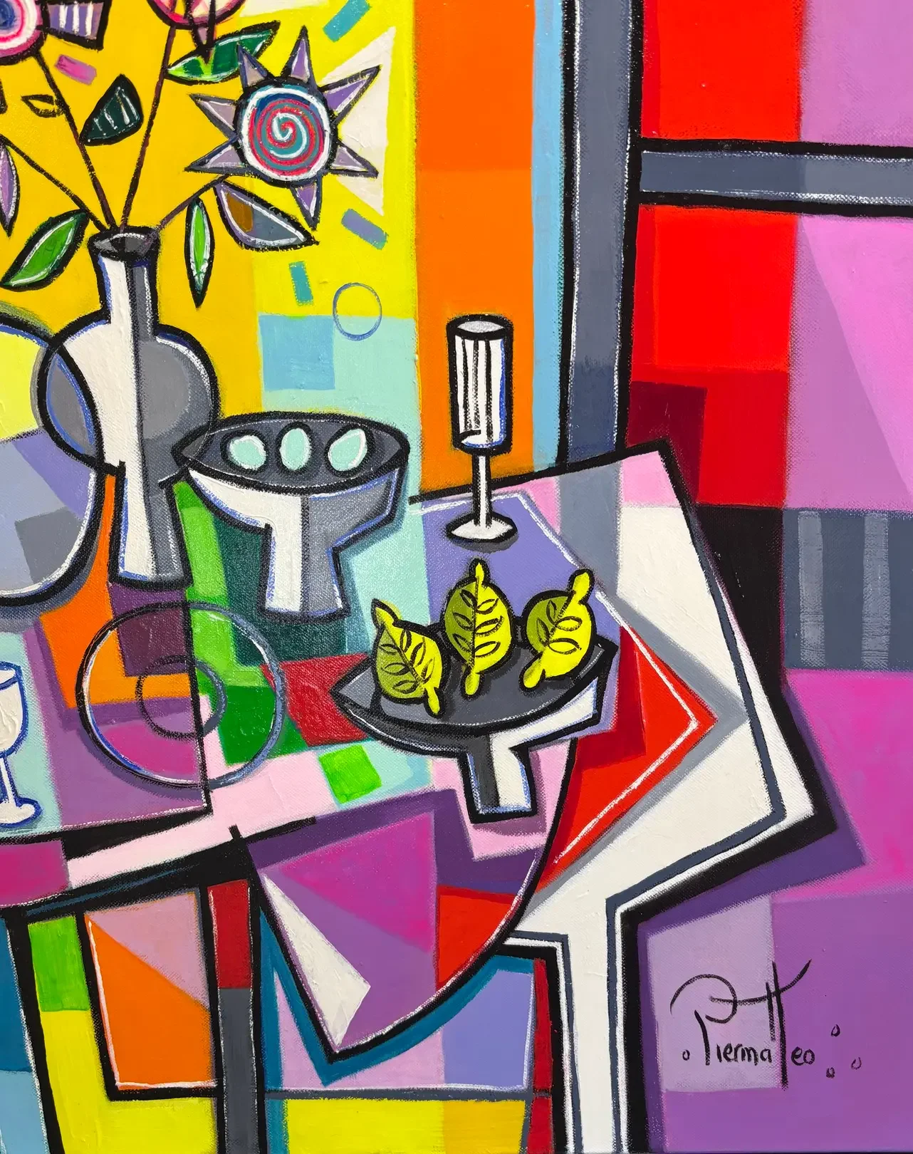 Tableau guitare art naif pop art musique de giuseppe piermattéo Galerie d'art en Ligne Galerie Graal .webp