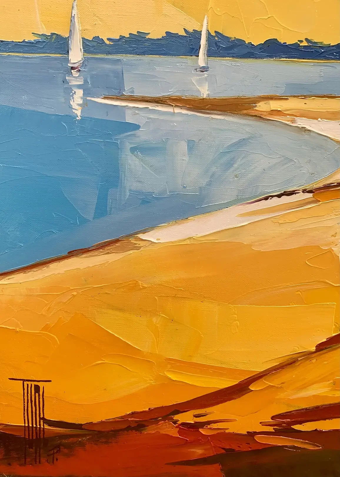 Tableau plage avec des pins style biscarosse plage de Pierrick Tual Galerie Graal Galerie d'art en Ligne Art Contemporain Galerie d'art en Ligne .webp