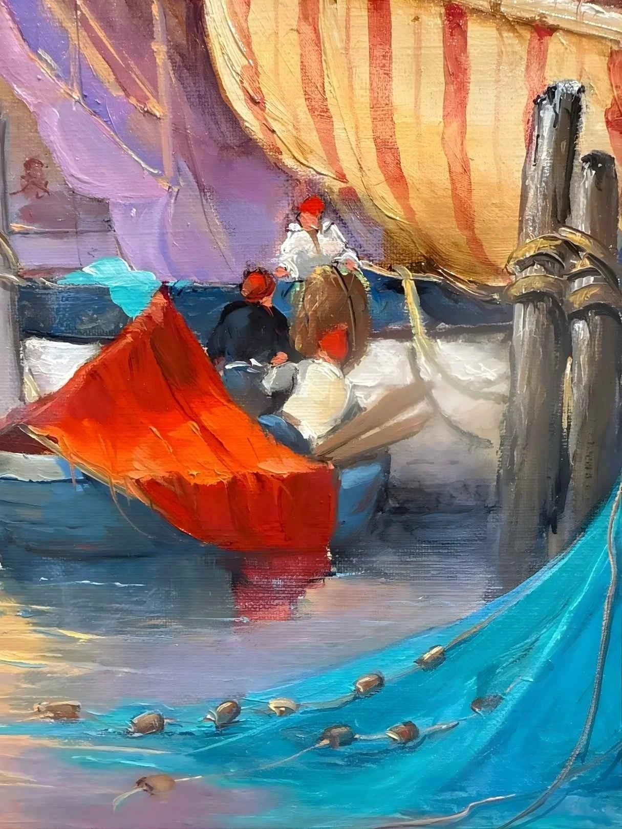 Huile sur toile San Giorgio de Maggiore Georges Corominas bateaux voiles rouges et or Venise Galerie Graal .jpg