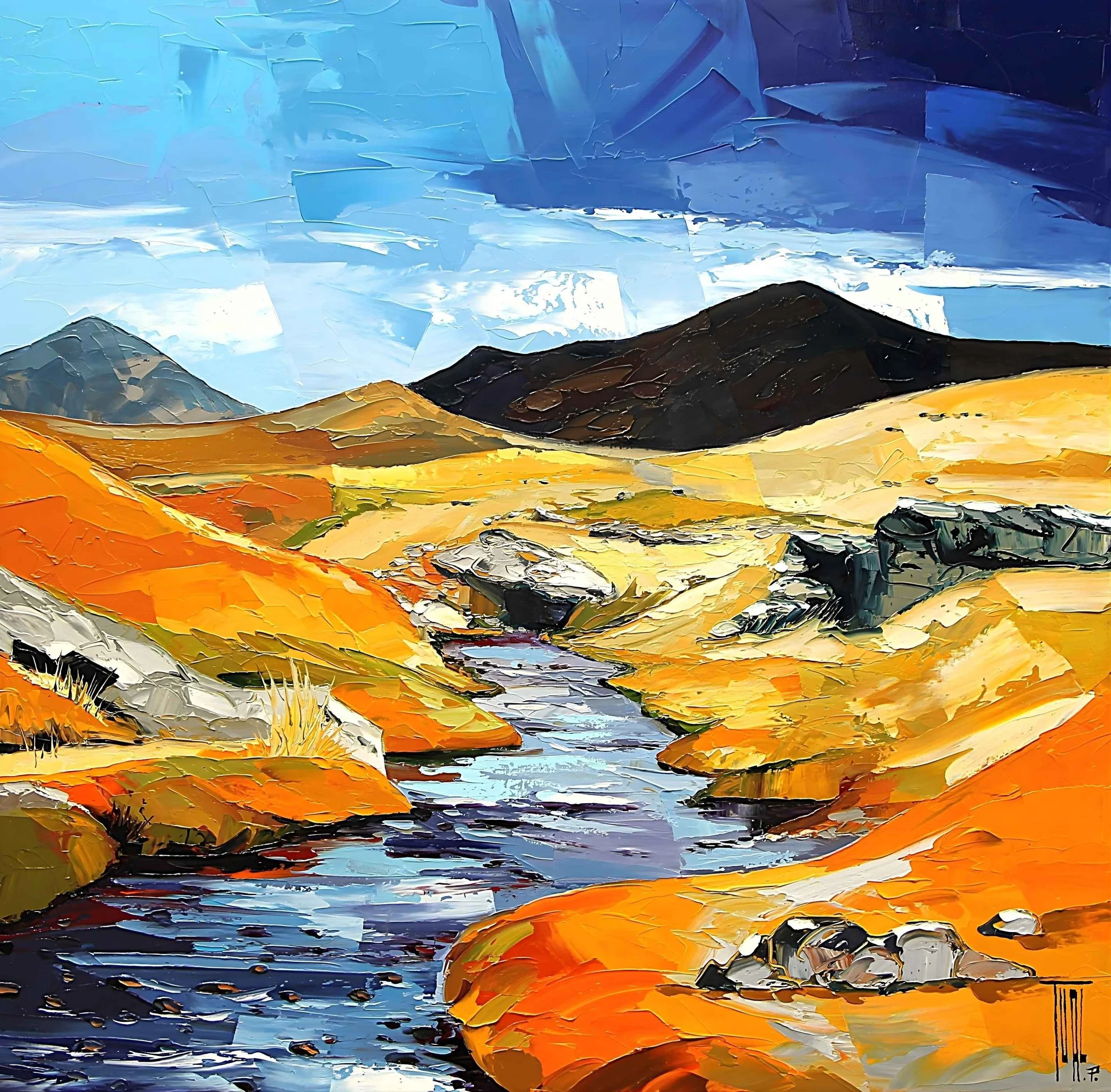 peinture-paysage-abstrait-bleu-orange-pierrick-tual Galerie Graal Art Contemporain .jpg