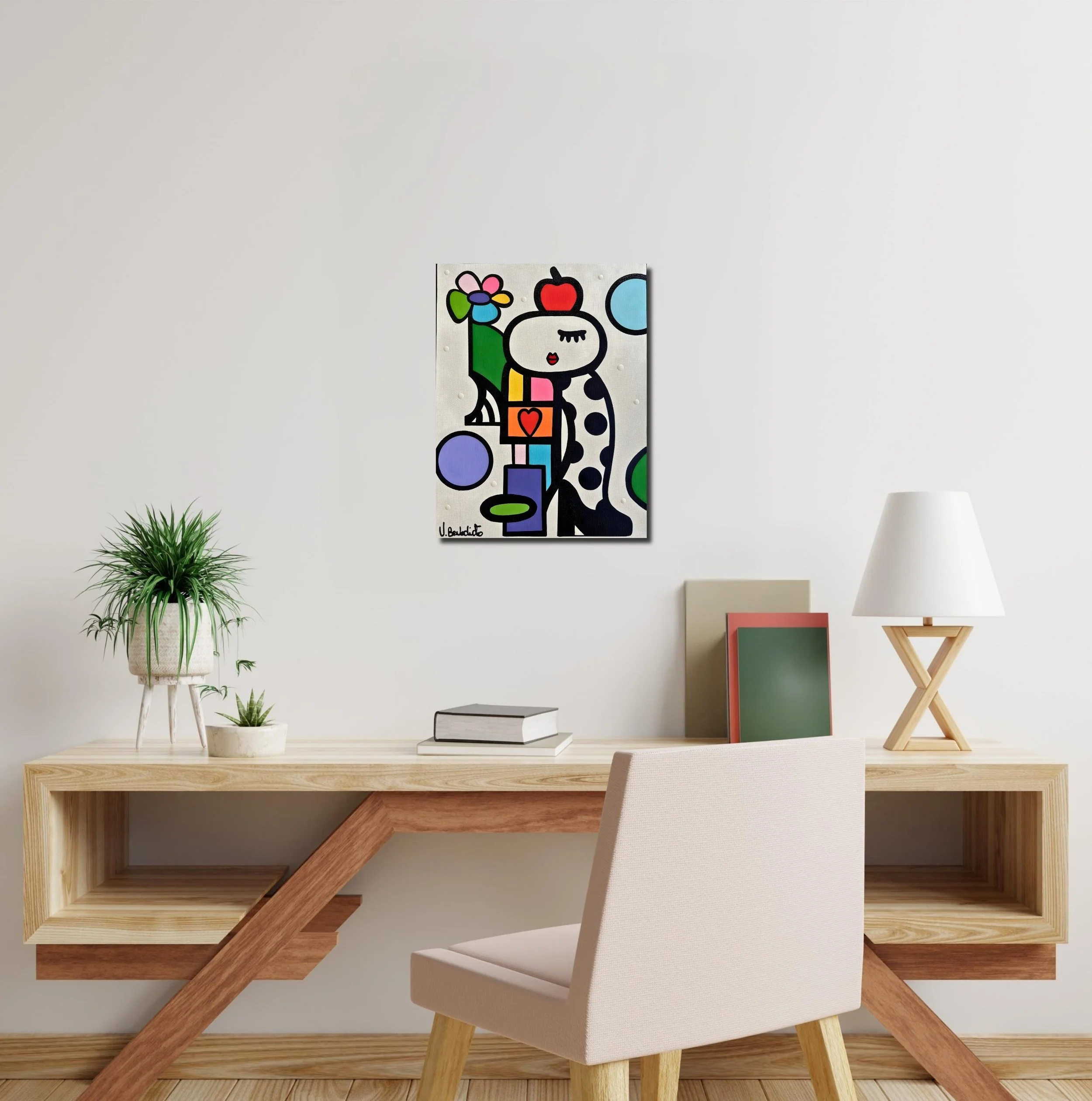 tableau petit format femme avec des fleurs pop art de Virginia Benedicto Galerie Graal .jpg