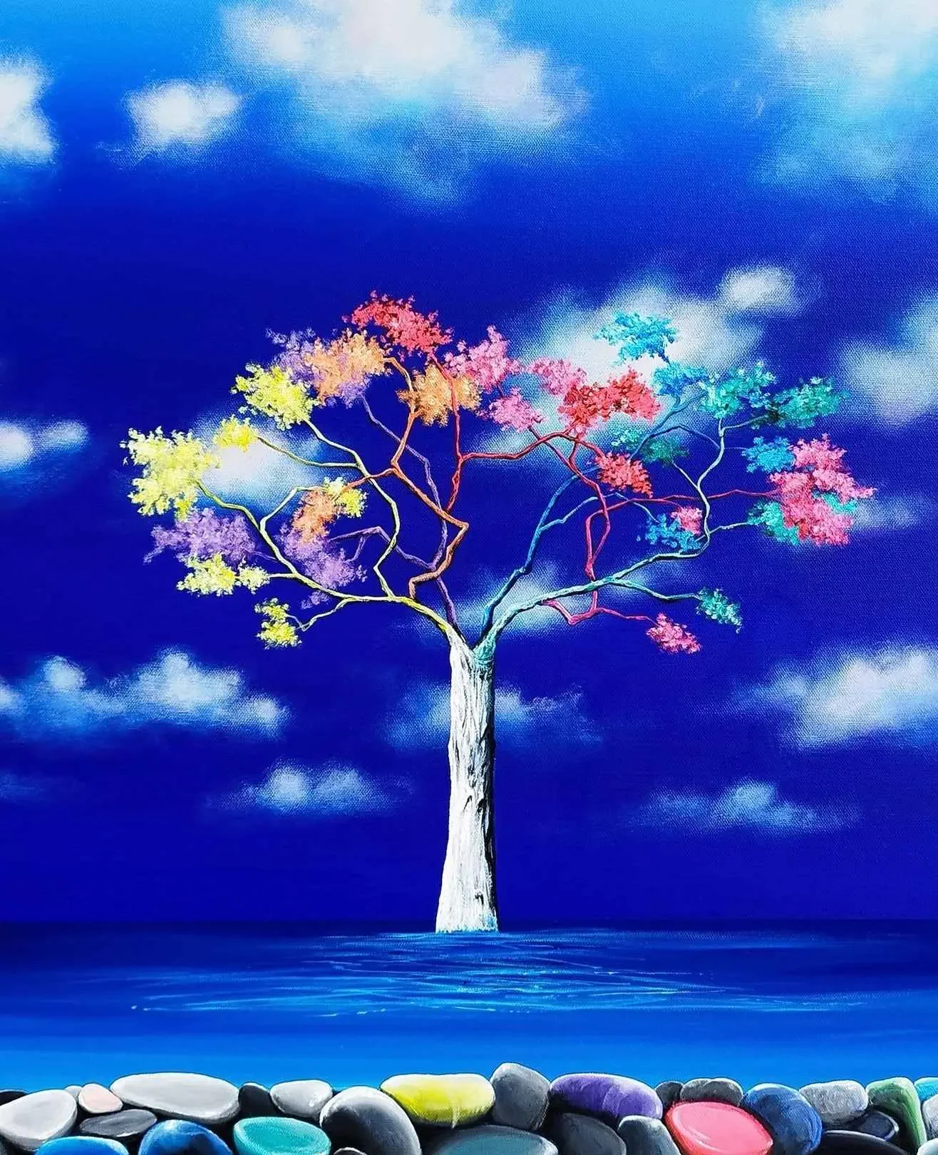 Tableau arbre surréaliste plage de alexandra battezzati Galerie Graal Art Contemporain .webp