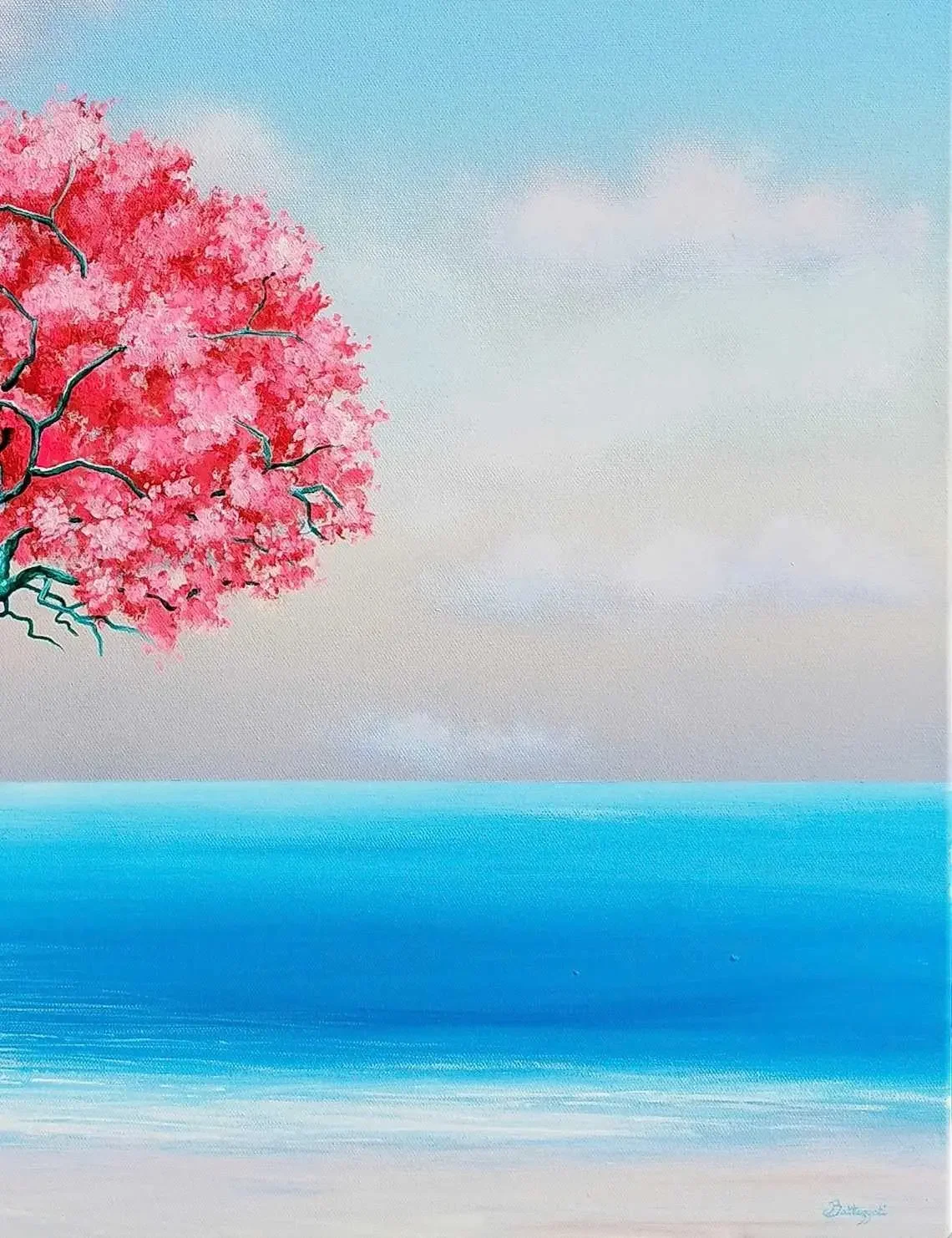 Tableau arbre surréaliste rouge au bord de l'océan de alexandra battezzati Galerie Graal Art Contemporain .webp