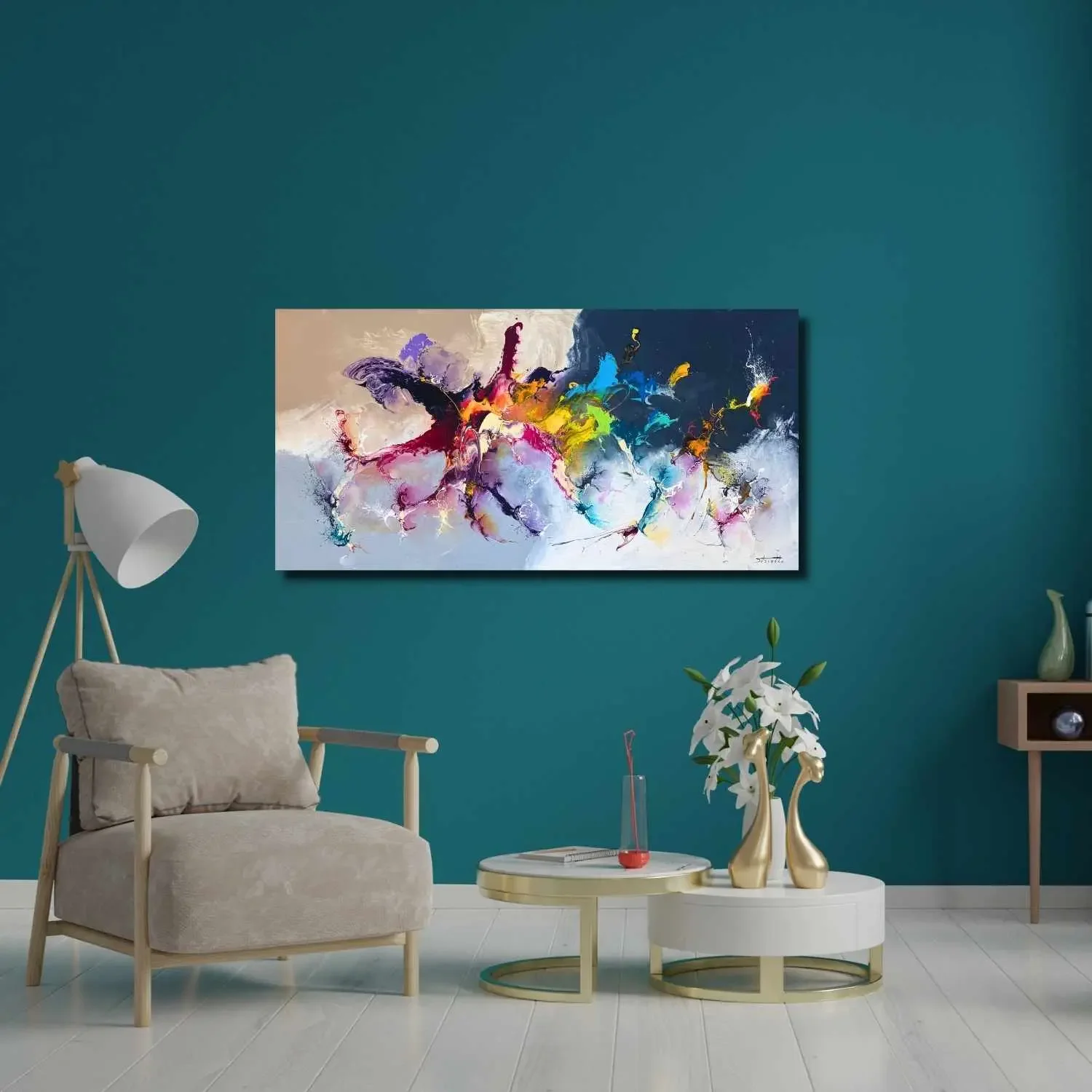 Tableau salon abstrait bleu de Zdzieblo Galerie Graal Art Contemporain .webp