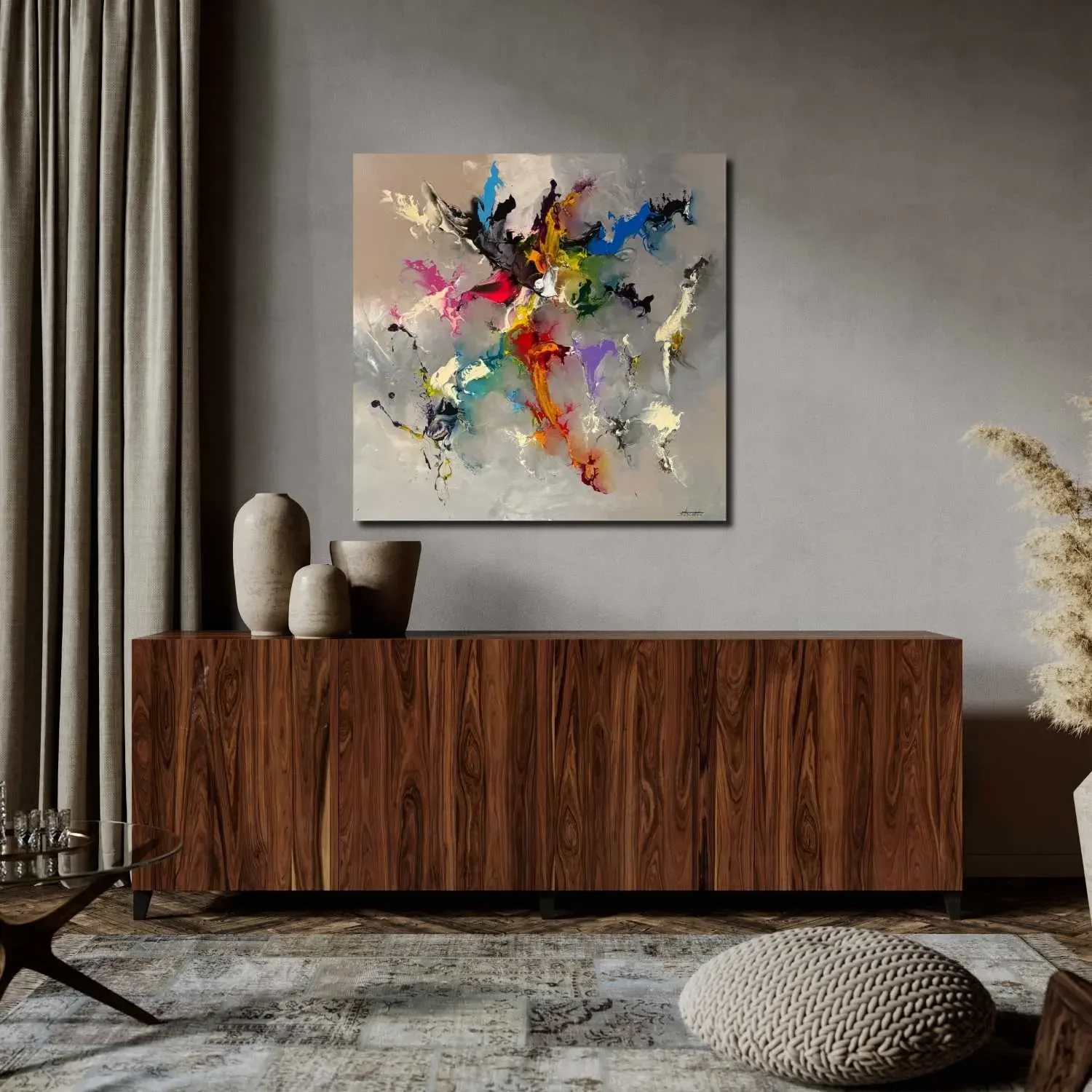 Grand tableau carré de Zdzieblo art abstrait gris Galerie Graal Art Contemporain .webp