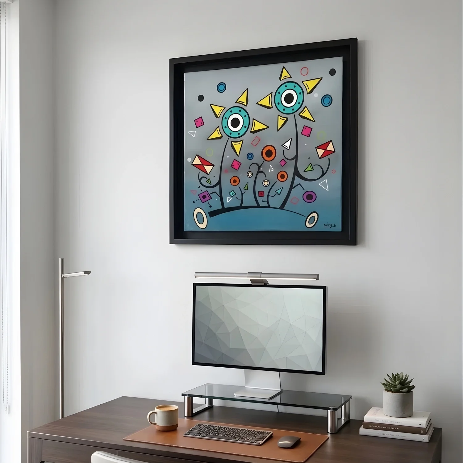 Tableau fleurs géométrique pour decoration bureau de remy demestre Galerie Graal .webp