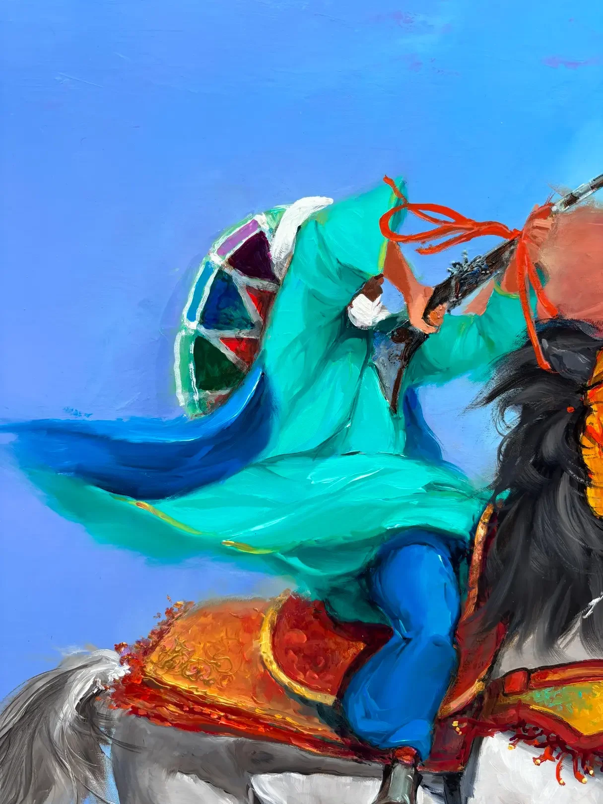 Tableau fantasia chevaux maroc de georges corominas  Art Contemporain Galerie Graal Galerie d'art Agen .webp