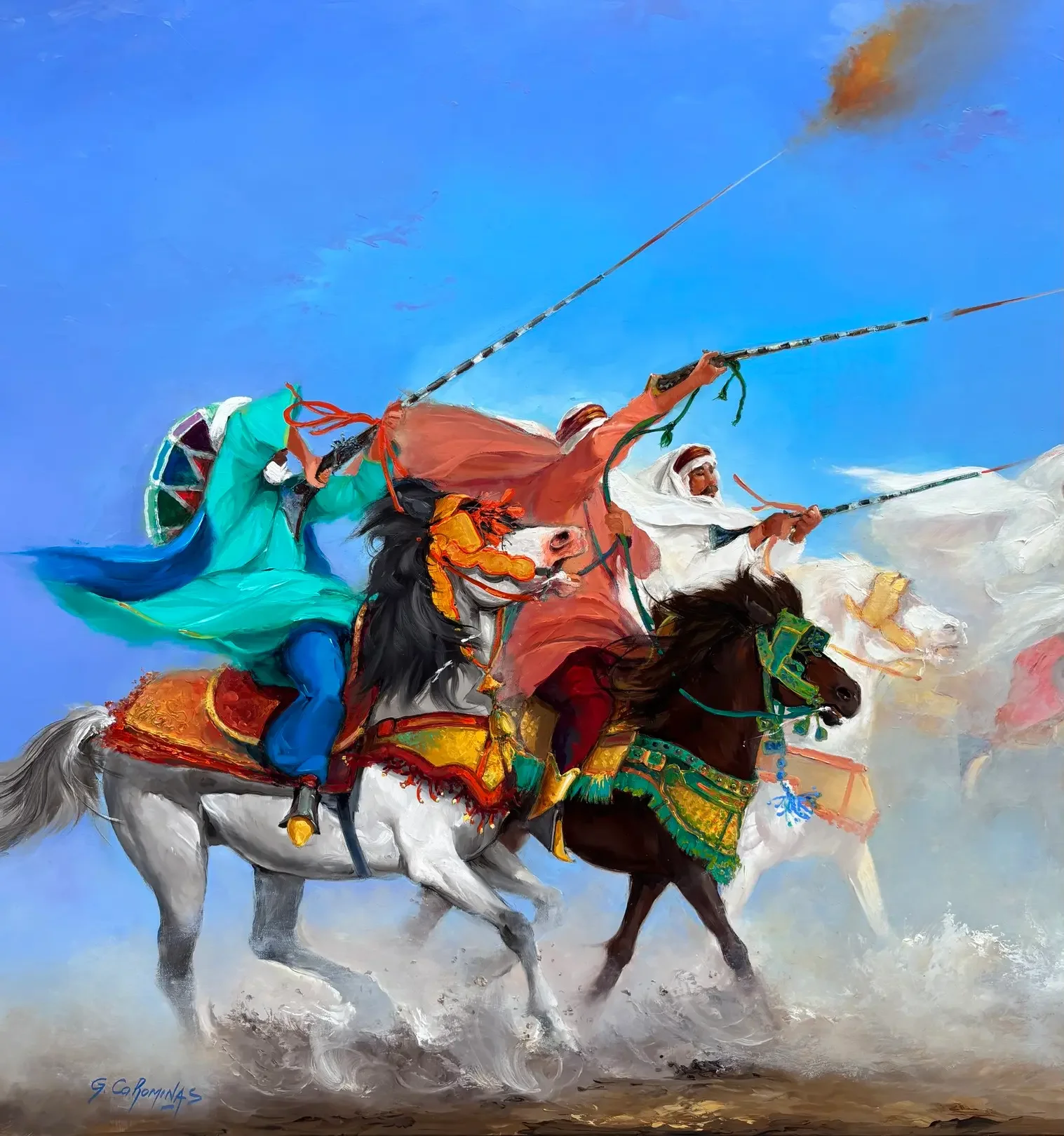 Tableau fantasia chevaux maroc de georges corominas Art Contemporain .webp