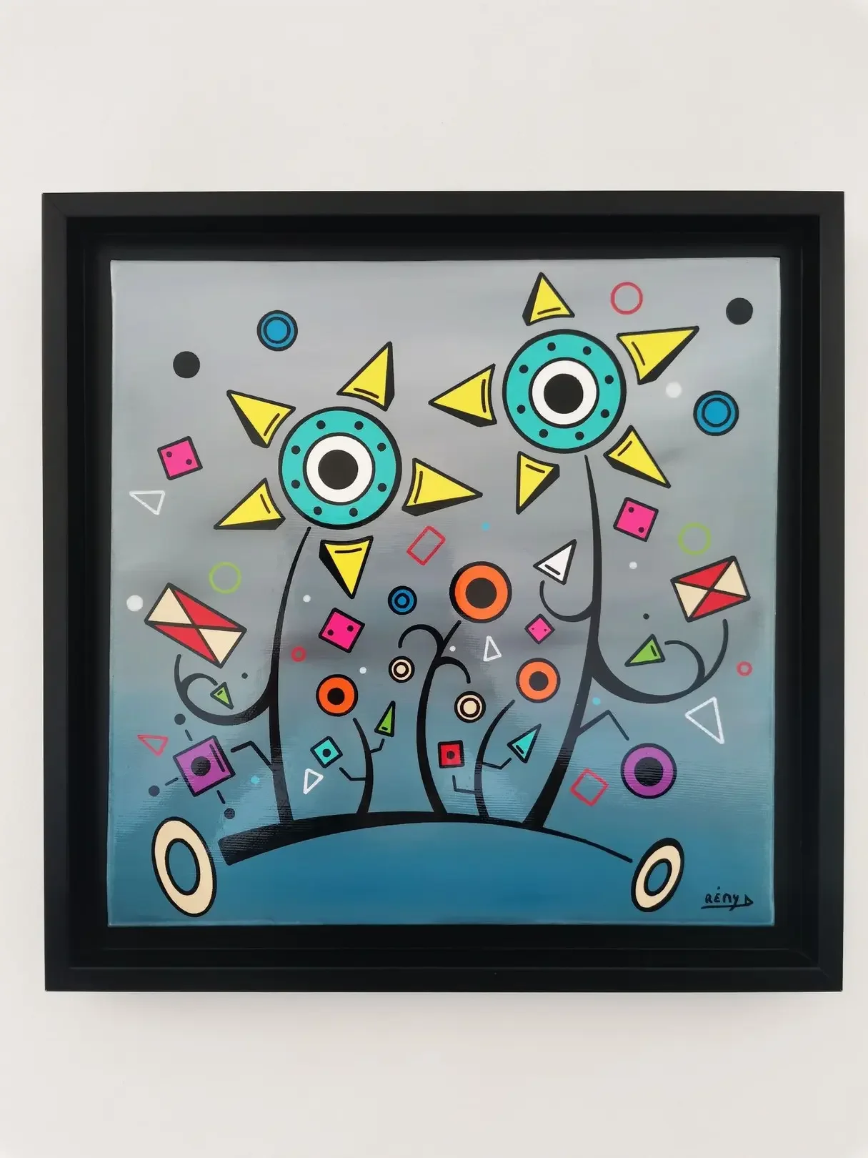 Tableau abstrait fleurs géométrique de remy demestre Galerie Graal Art Contemporain .webp