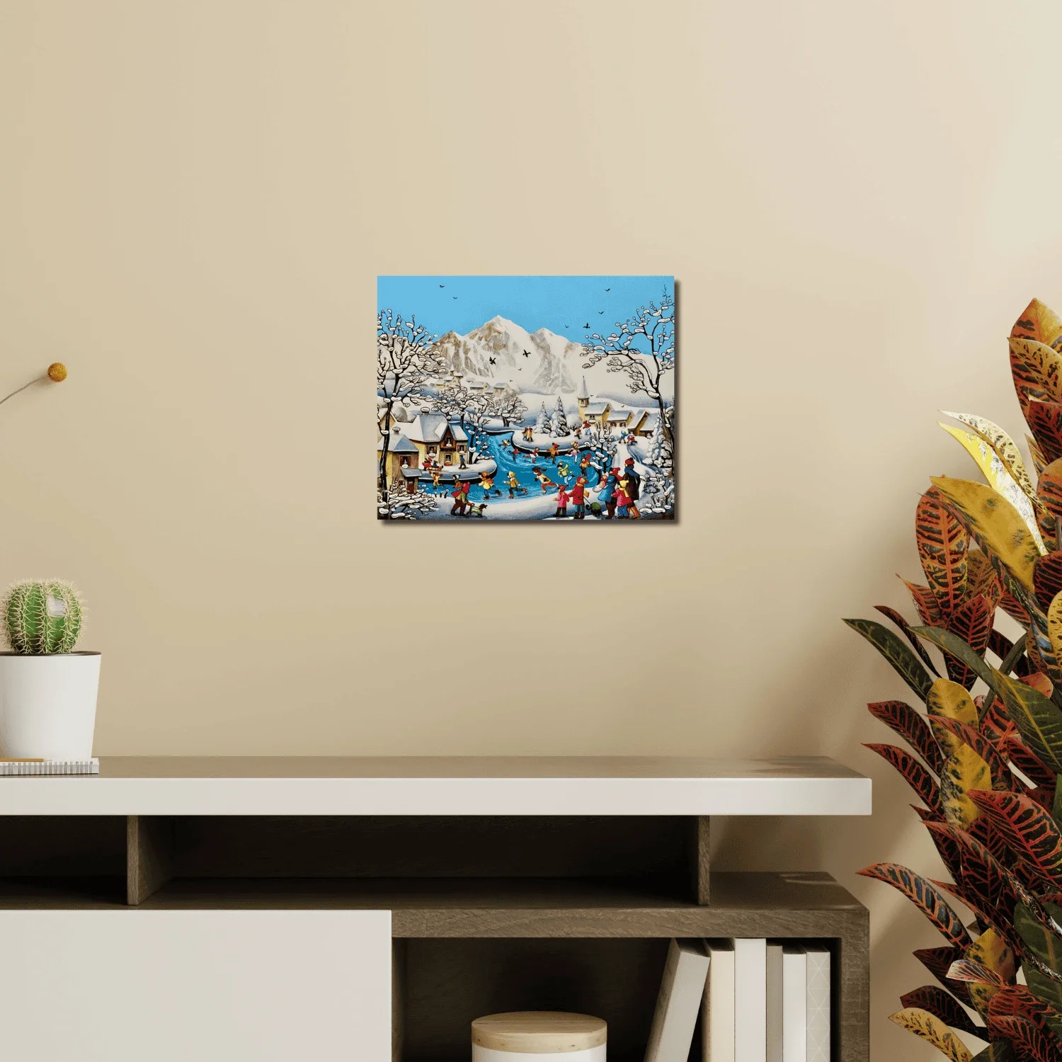 Tableau art naif contemporain montagne neige de charlotte lachapelle Galerie Graal