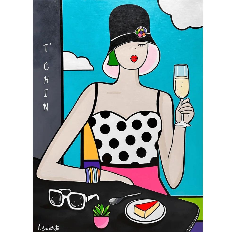 Tableau femme coupe de champagne pop art de Virginia Benedicto Galerie Graal