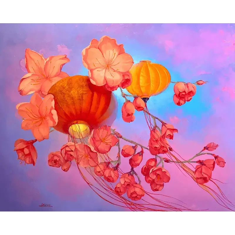 tableau fleurs lampions de ludivine corominas .webp