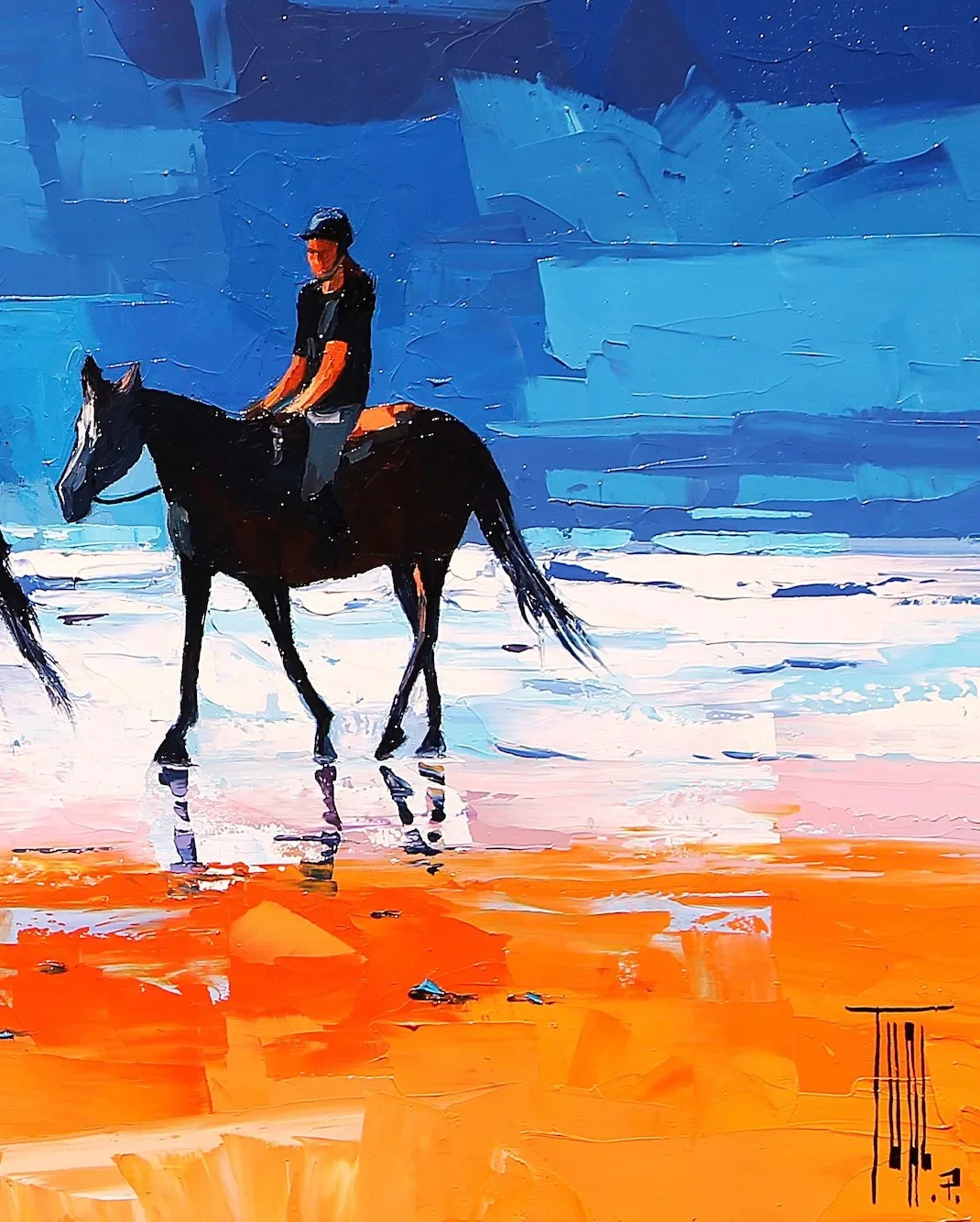 tableau cheval plage cavalier de Pierrick Tual Galerie Graal .webp