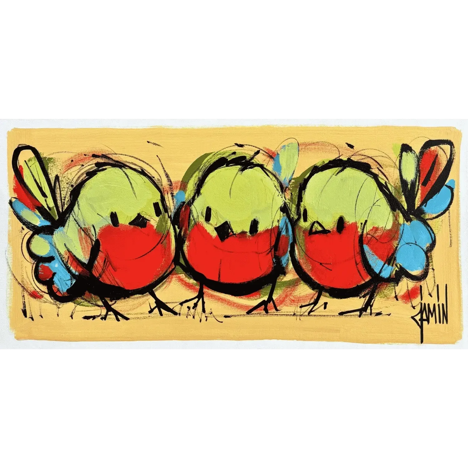 tableau petit oiseau trio de david jamin Art Contemporain.webp