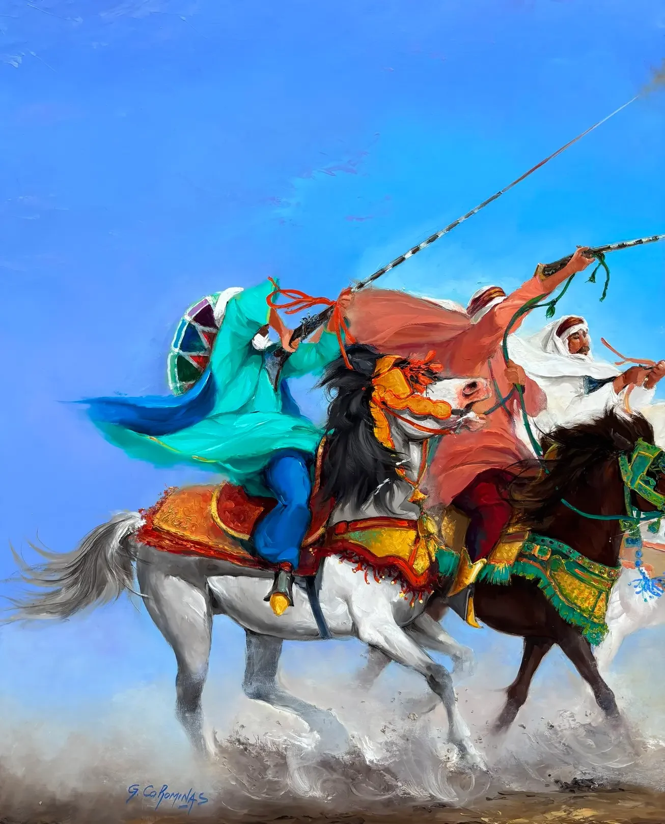 Tableau fantasia chevaux maroc de georges corominas Galerie Graal .webp